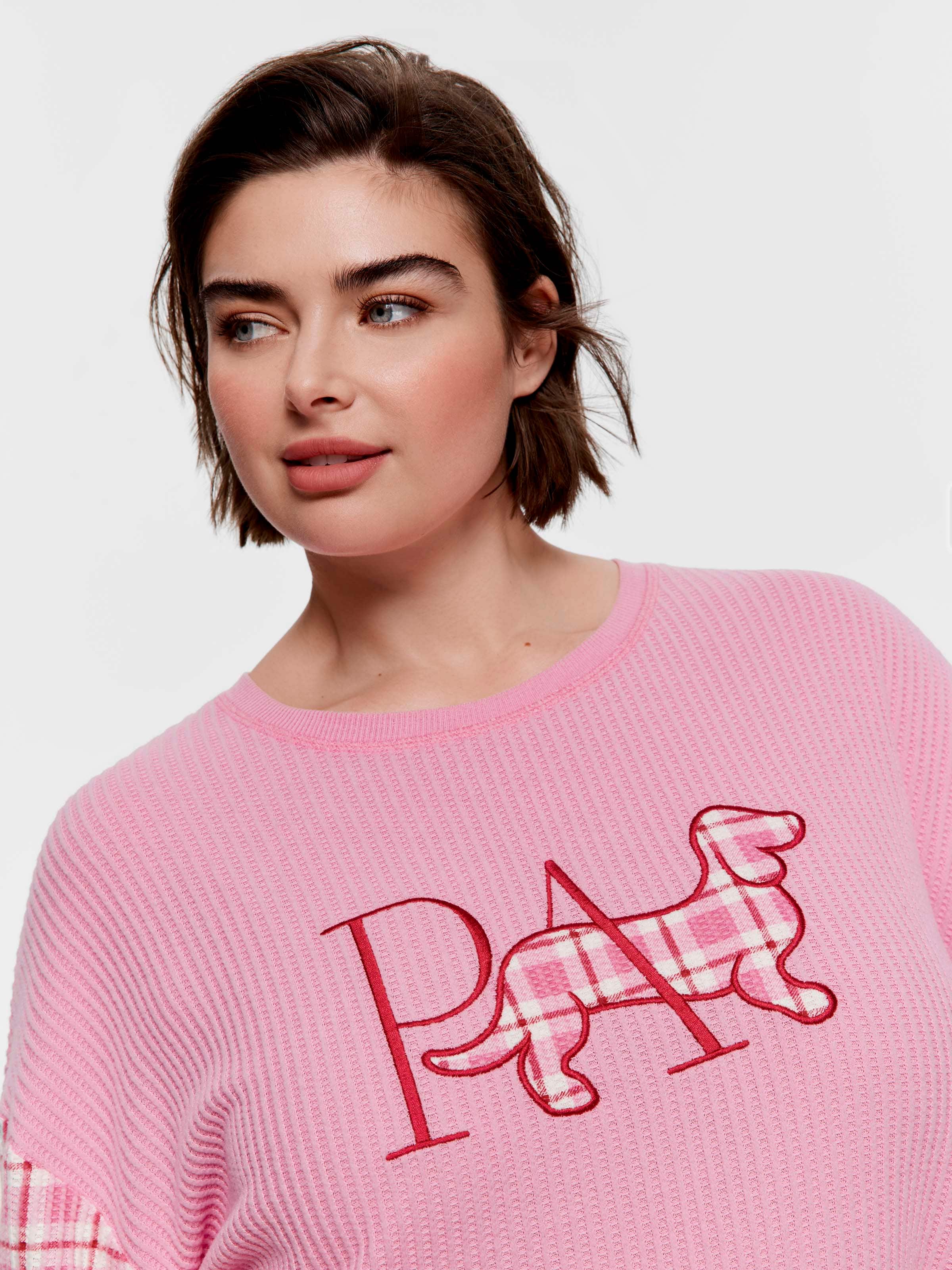 P.A. Plus Pink Check Brushed Waffle Oversized Tee