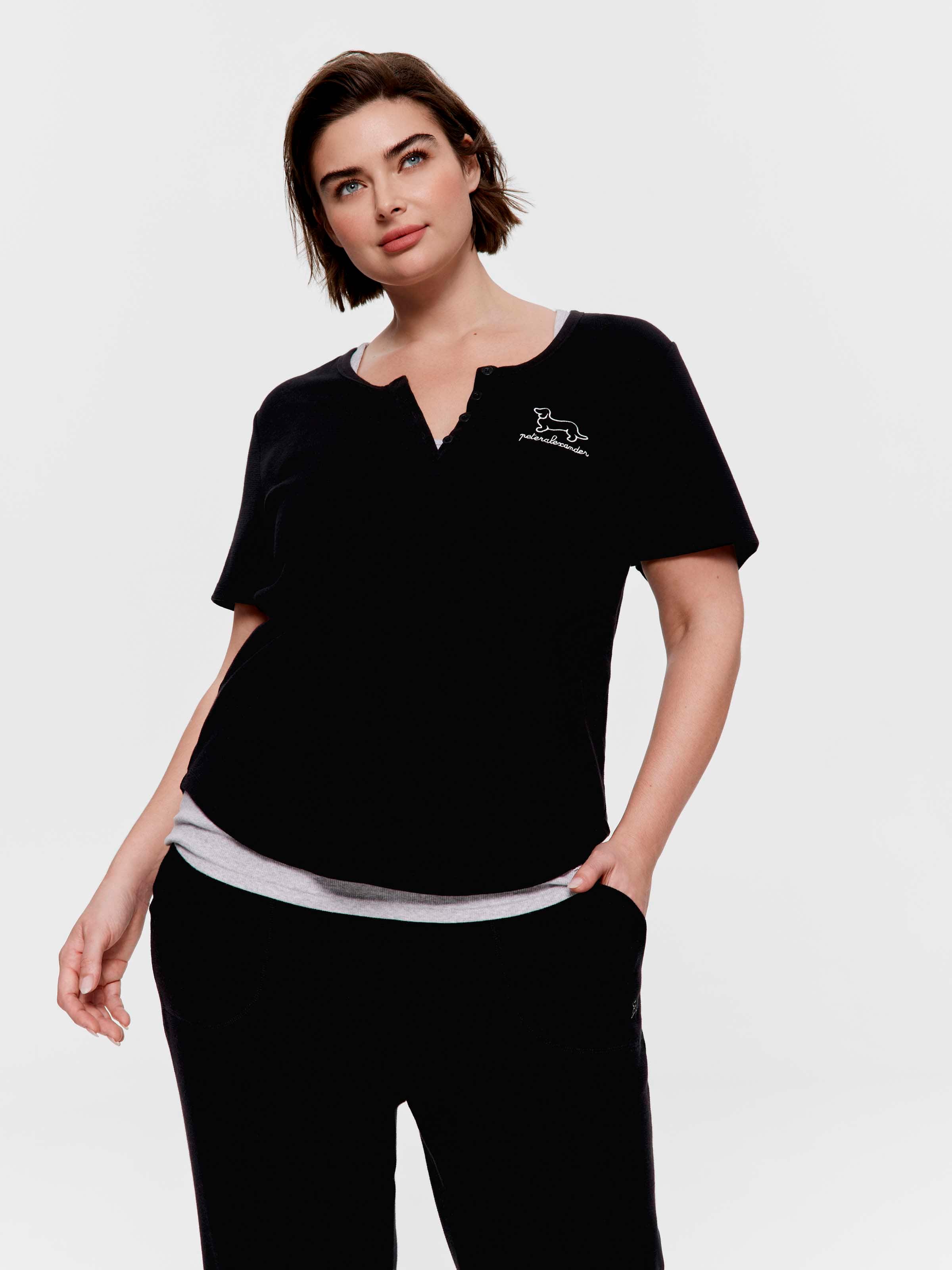 P.A. Plus Black Waffle Henley Tee