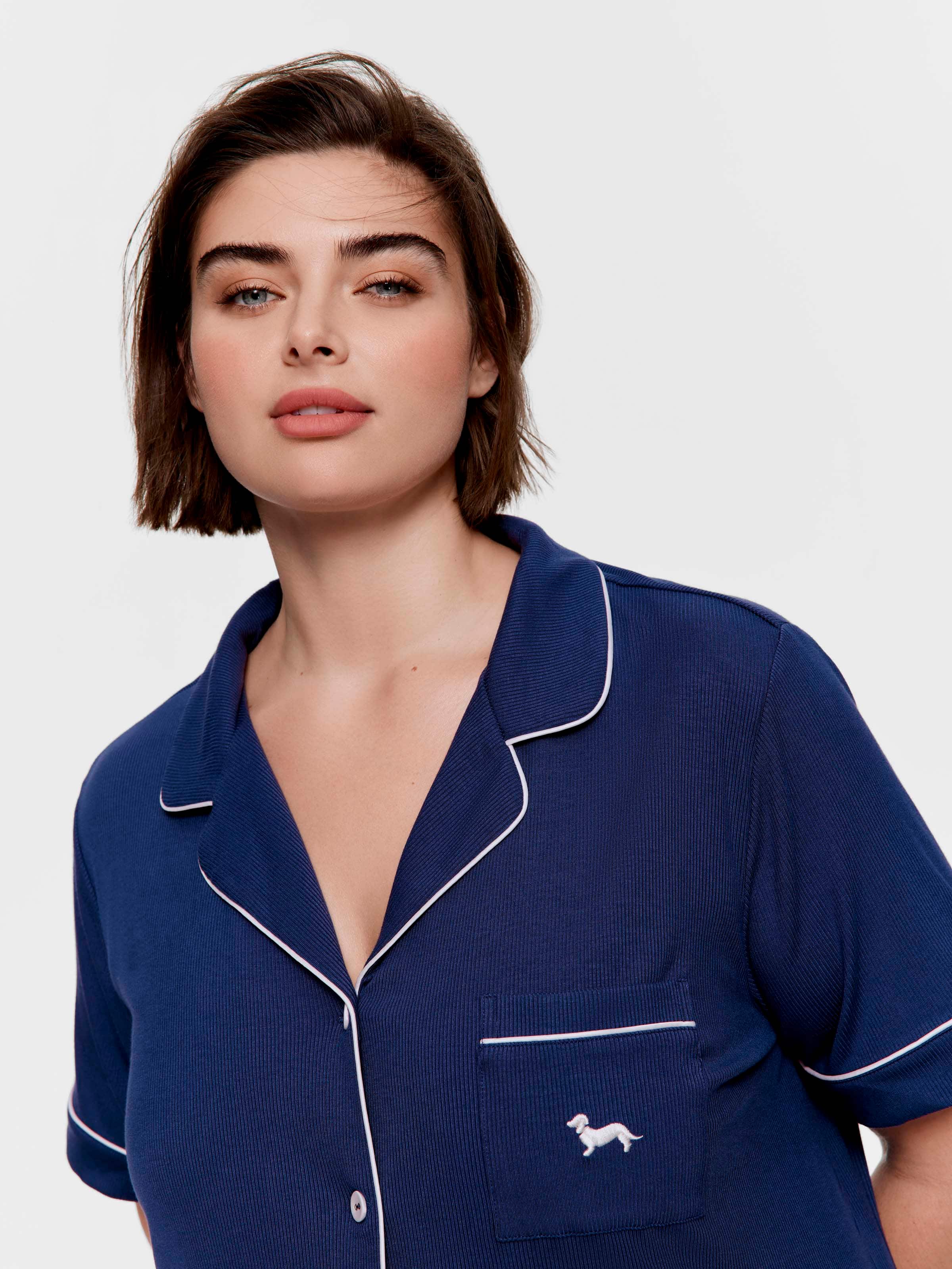 P.A. Plus Petrol Blue Bamboo Rib Shortie Pj Set