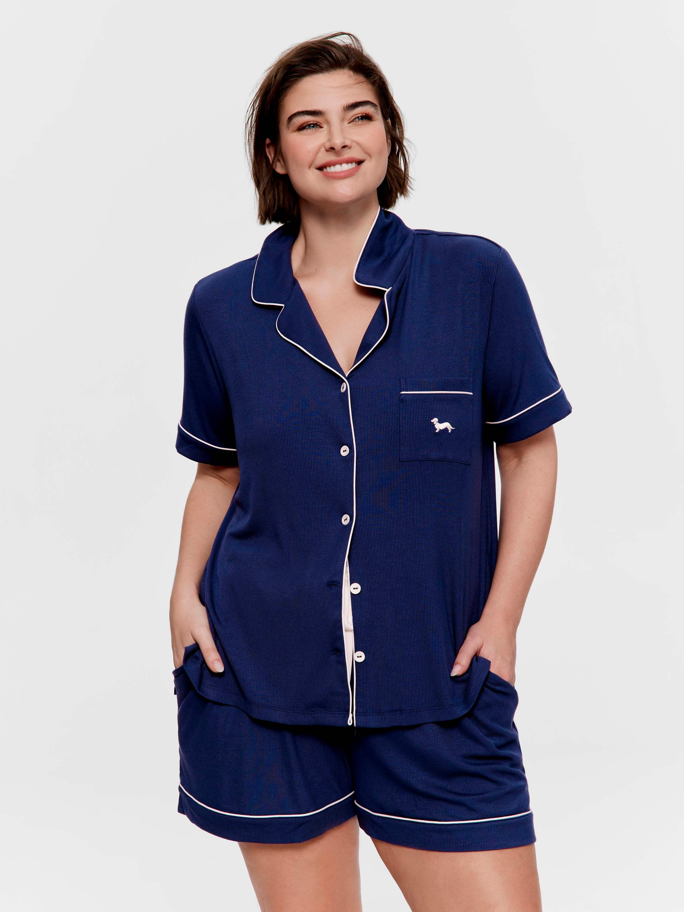 P.A. Plus Petrol Blue Bamboo Rib Shortie Pj Set