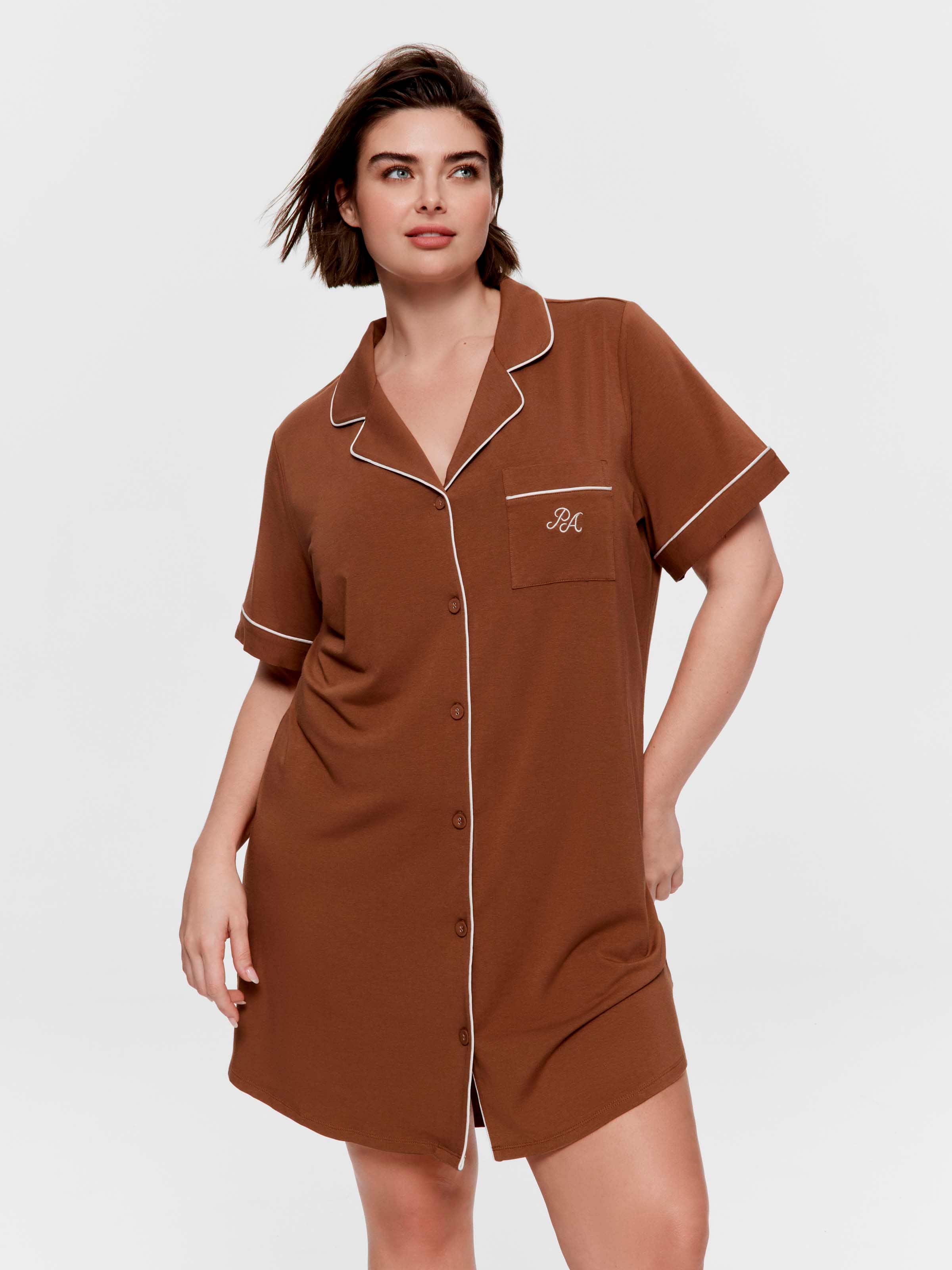 P.A. Plus Ginger Bamboo Rib Short Sleeve Nightshirt