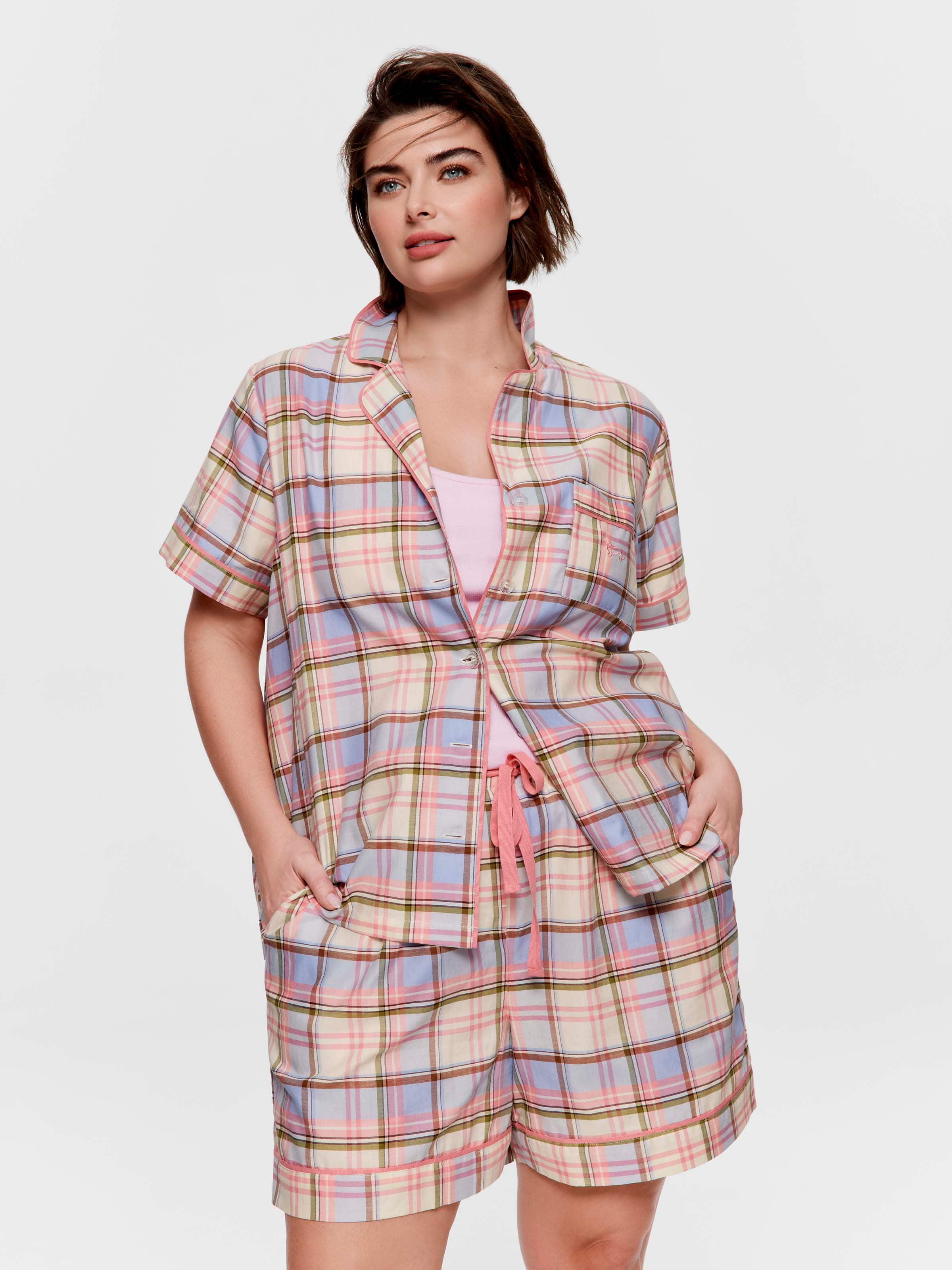 P.A. Plus Multi Check 100% Cotton Shortie Pj Set