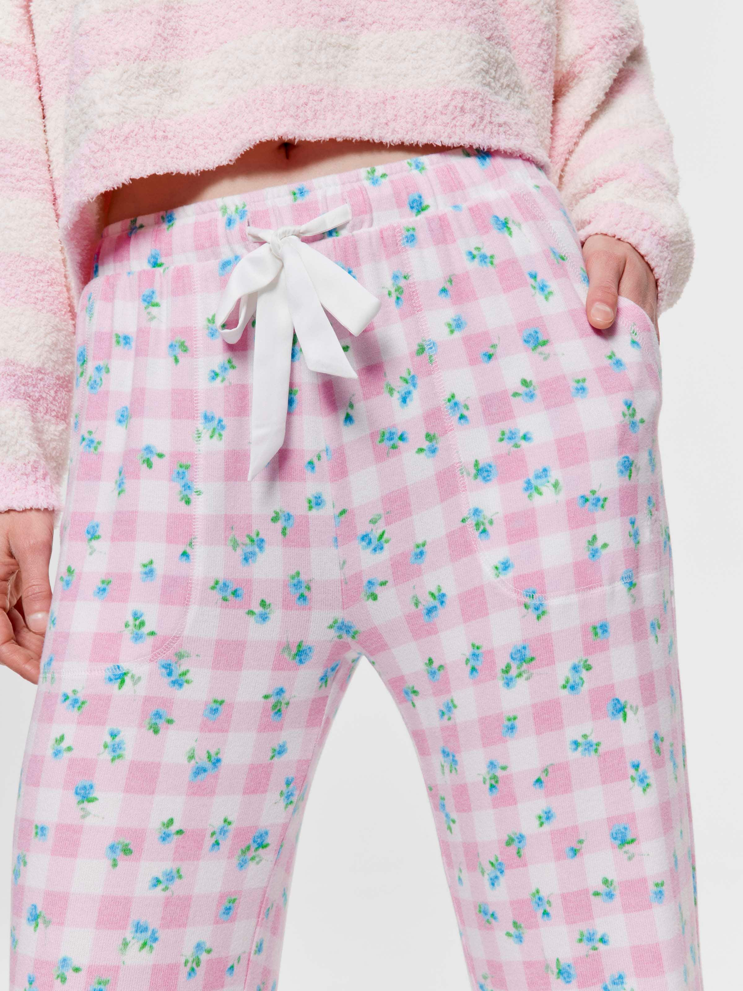 Gingham Floral Fuzzy Straight Leg Pj Pant