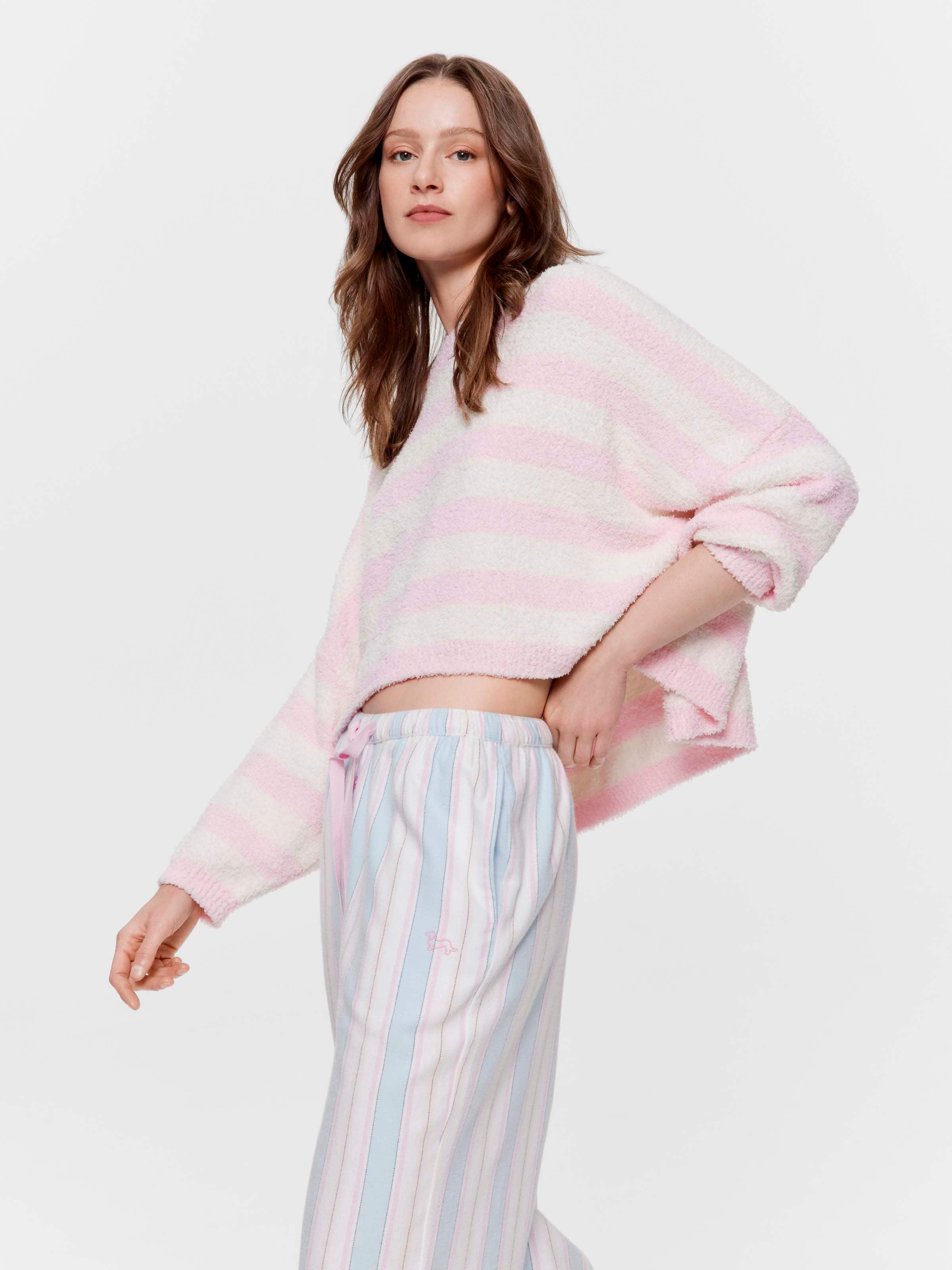 Stripe Knit Cropped Oversized Sweater