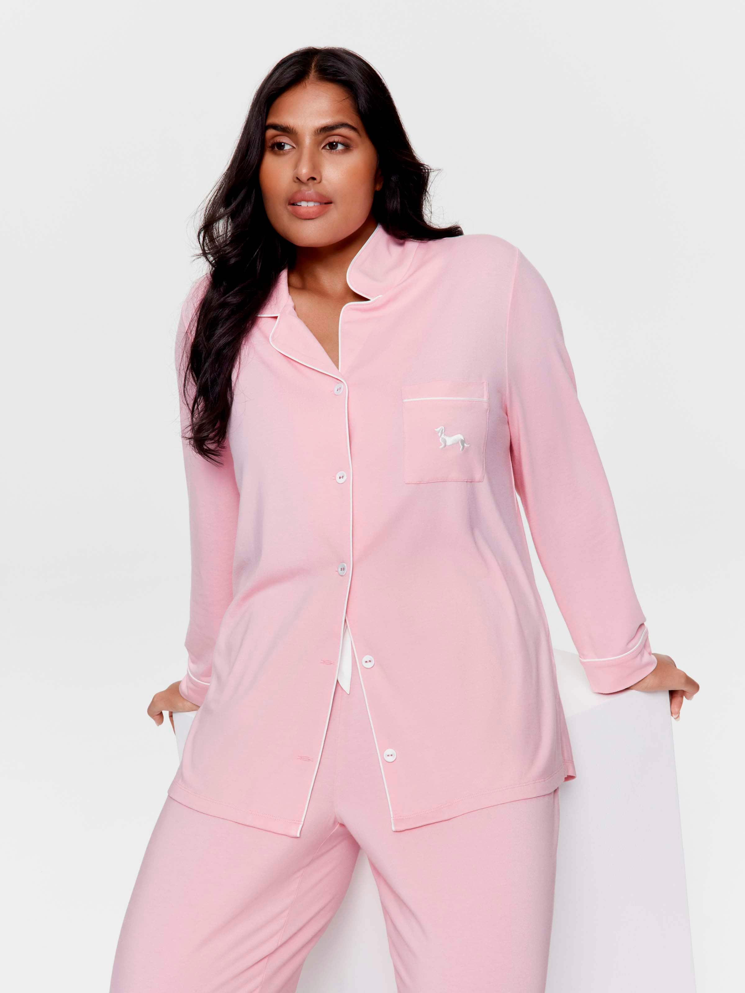 P.A. Plus Pink Bamboo Jersey Long Pj Set