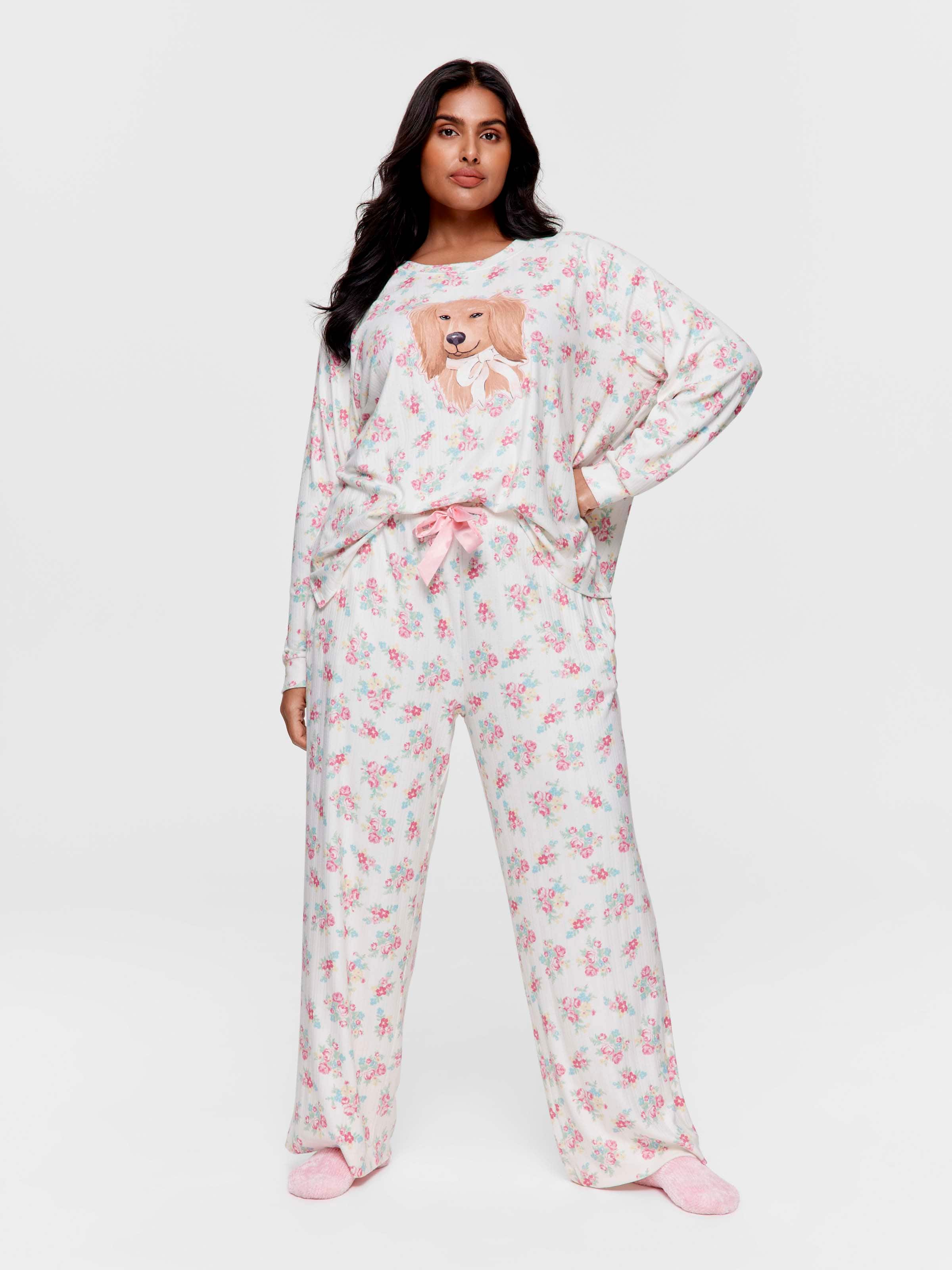 P.A. Plus Ditsy Floral Pointelle Straight Leg Pj Pant