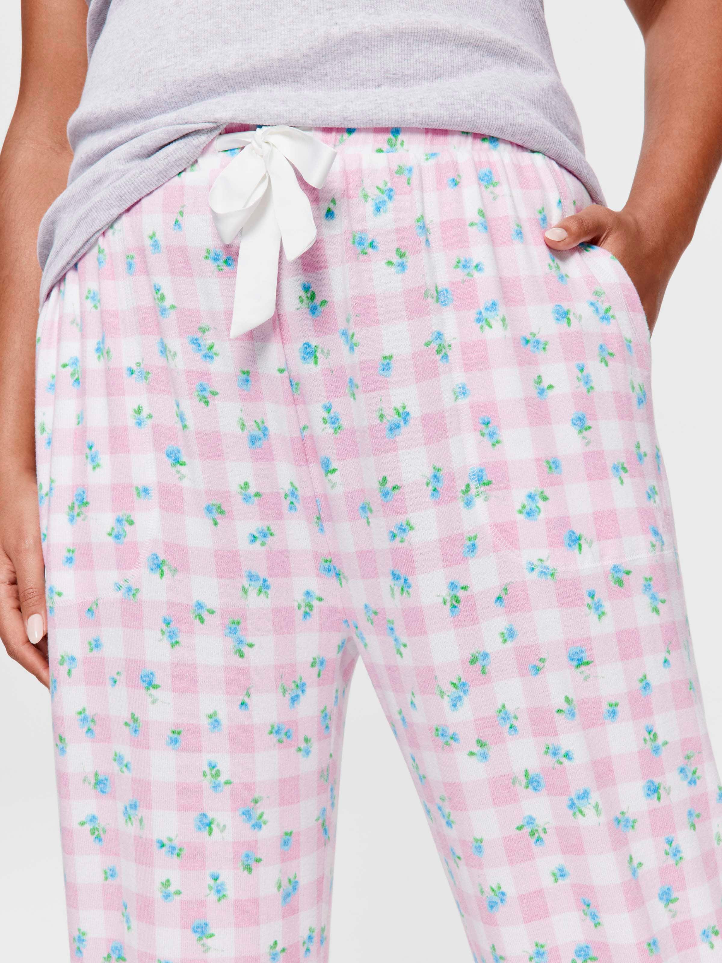 P.A. Plus Gingham Floral Fuzzy Straight Leg Pj Pant