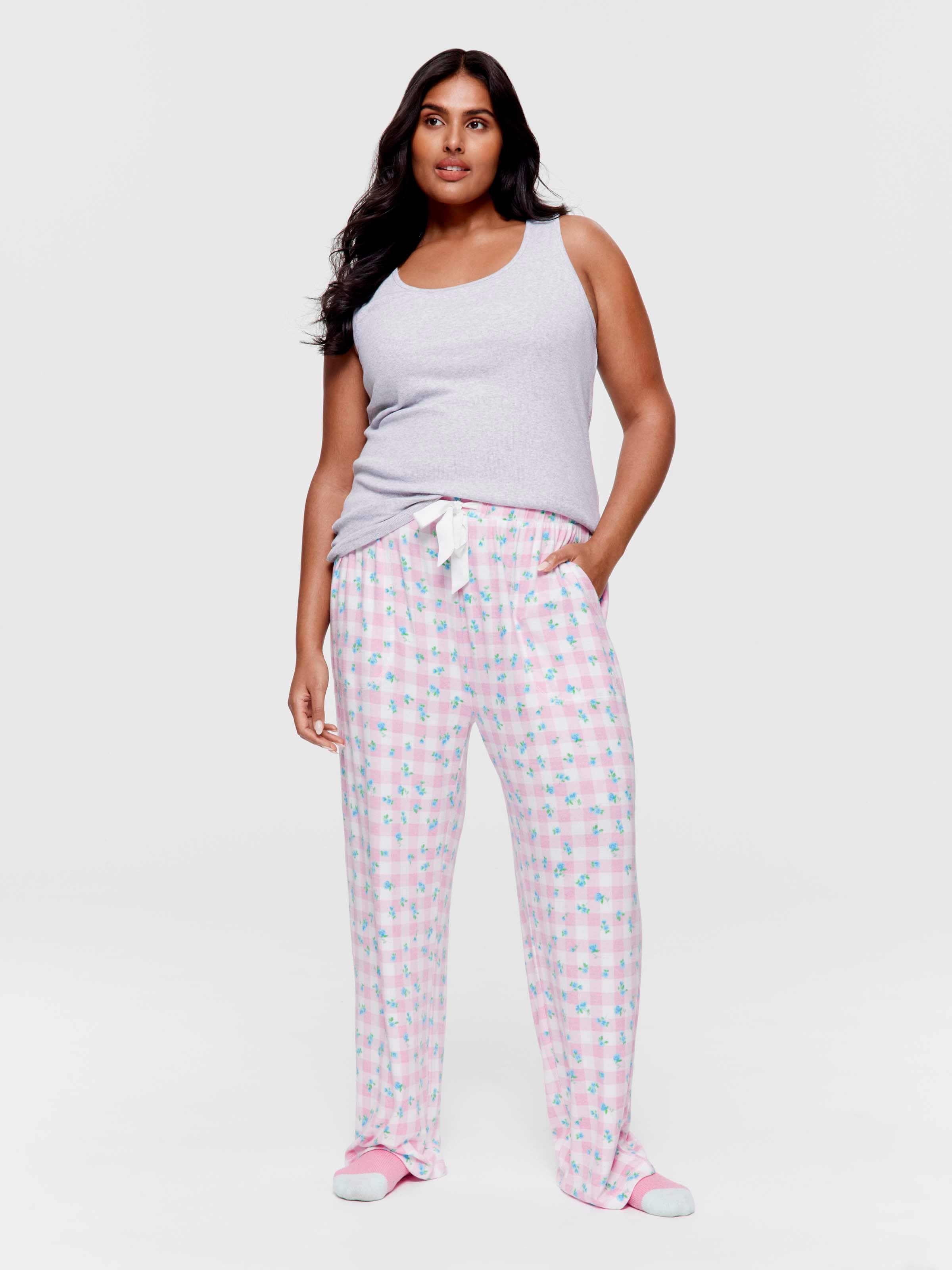 P.A. Plus Gingham Floral Fuzzy Straight Leg Pj Pant
