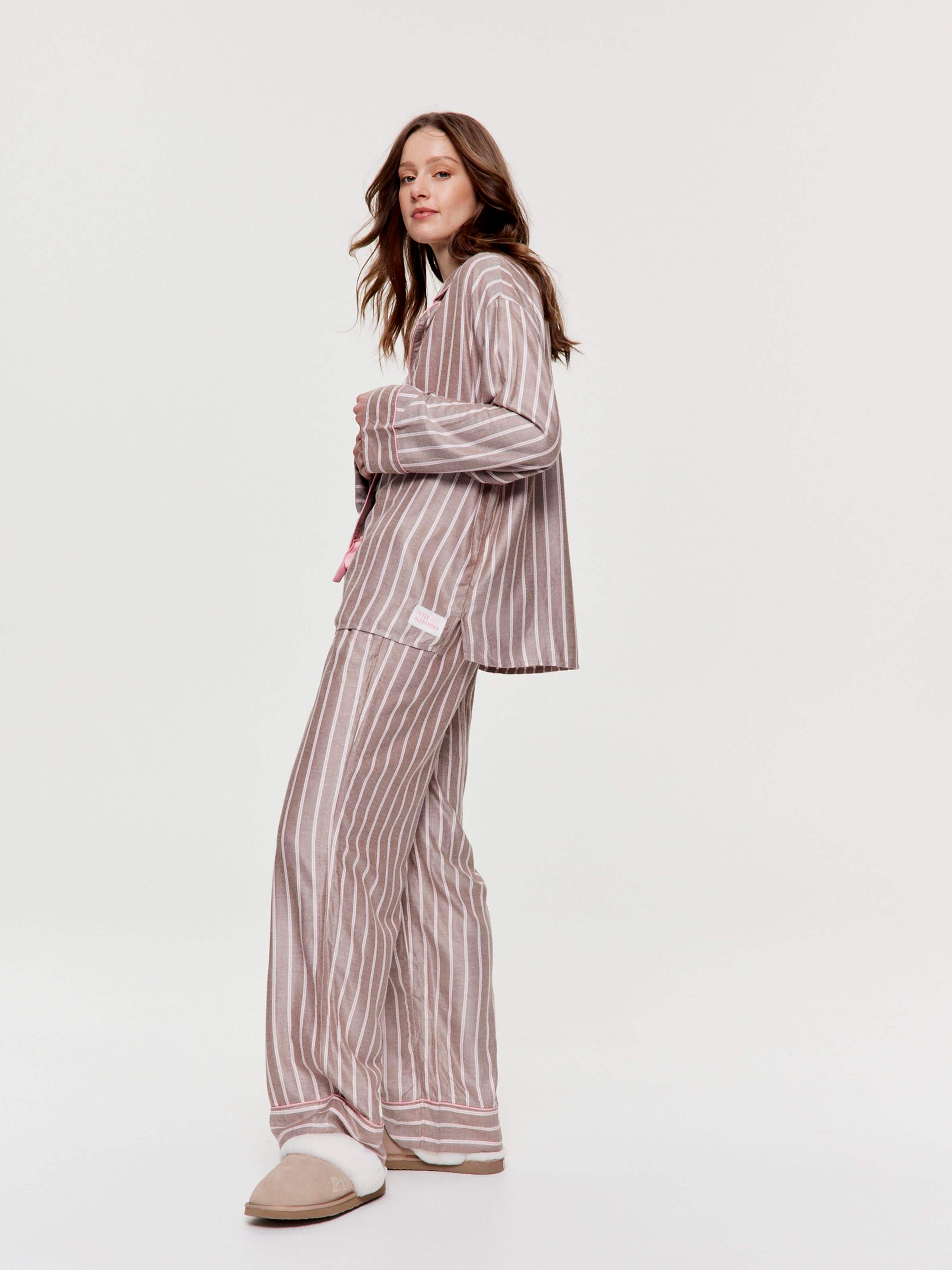 Chocolate Stripe Viscose Flannelette Boyfriend Long Sleeve Shirt