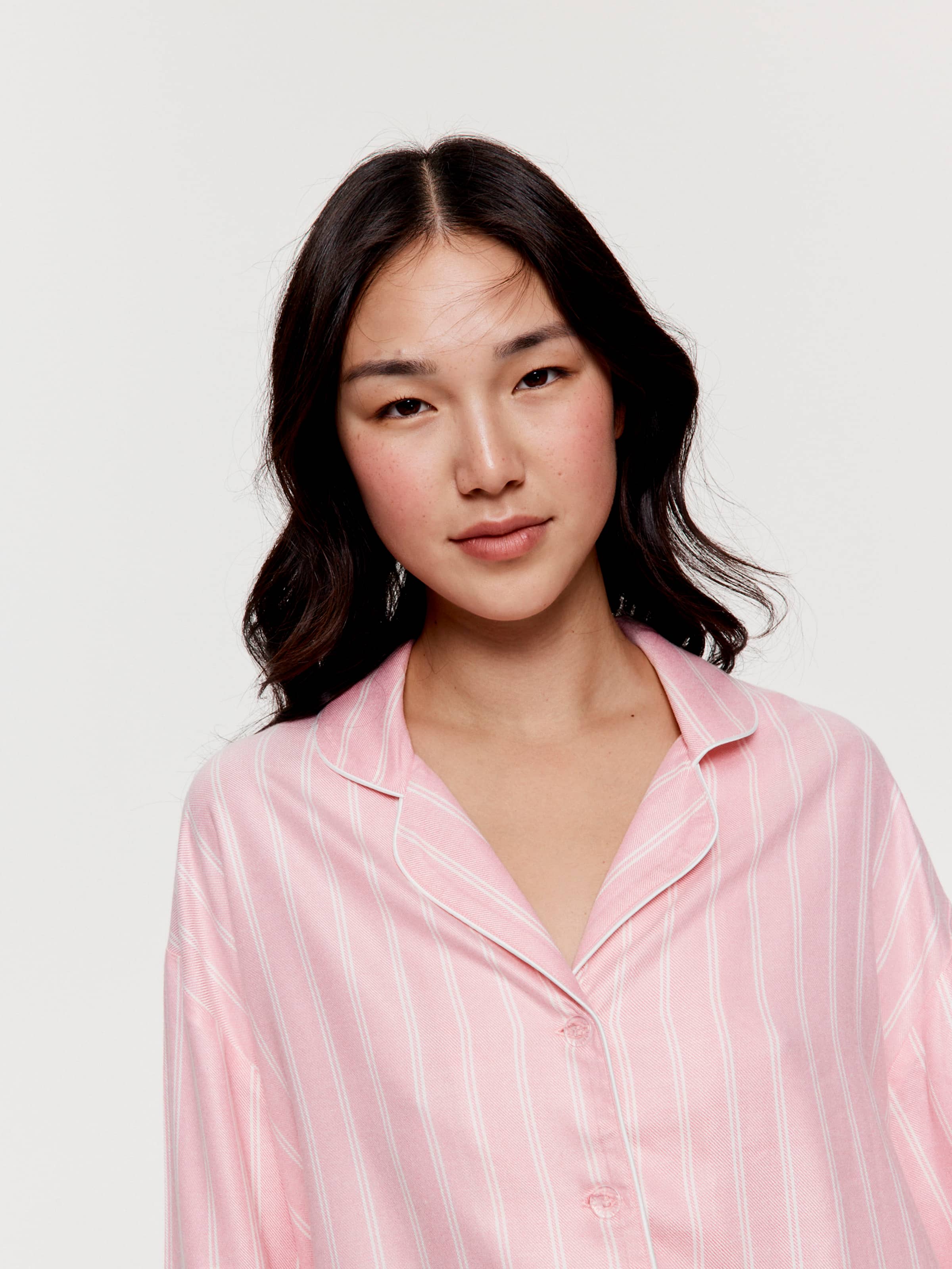 Dusty Pink Stripe Viscose Flannelette Boyfriend Long Sleeve Shirt