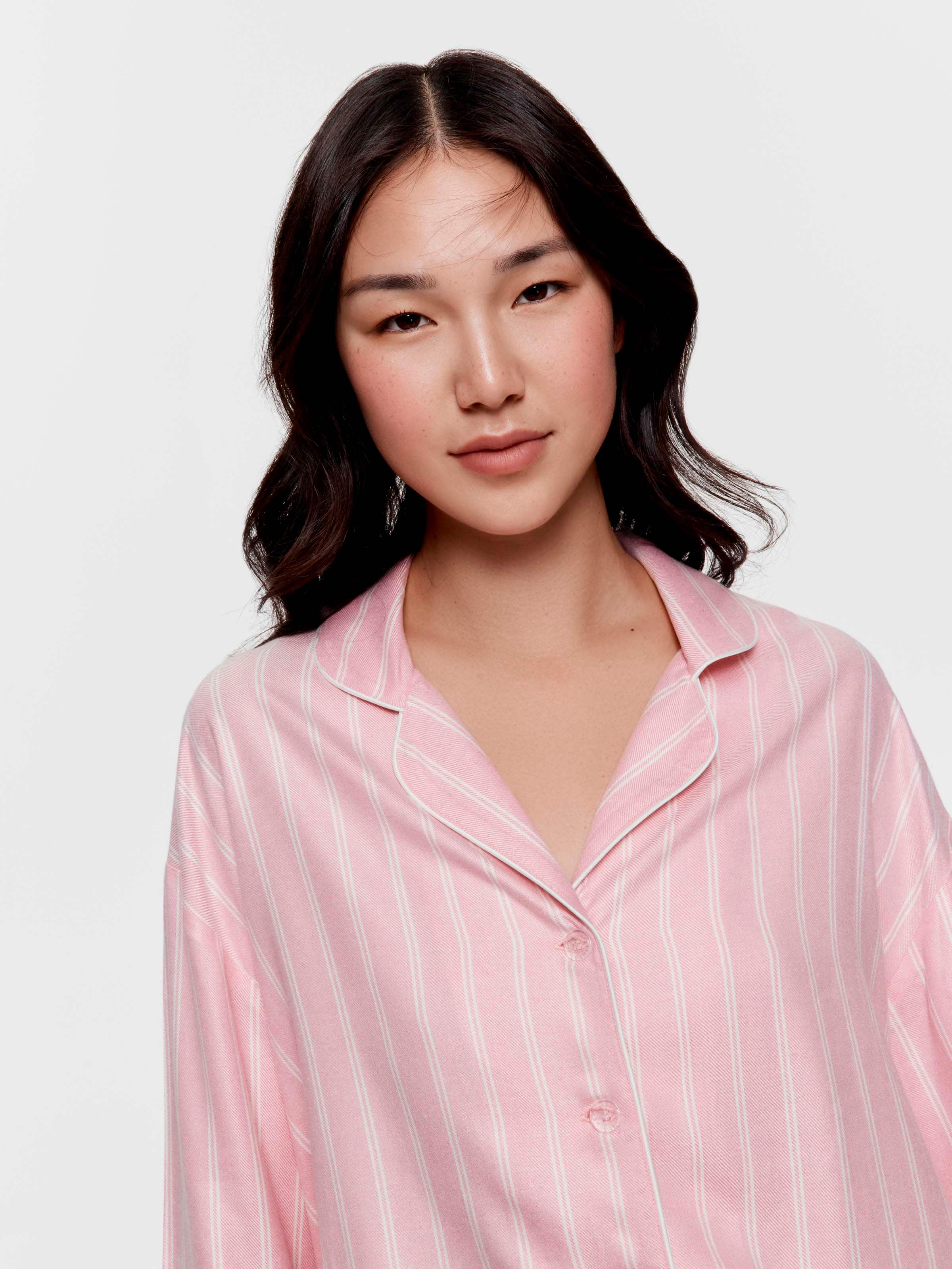Most Popular Dusty Pink Stripe Viscose Flannelette Boyfriend Long Sleeve Shirt