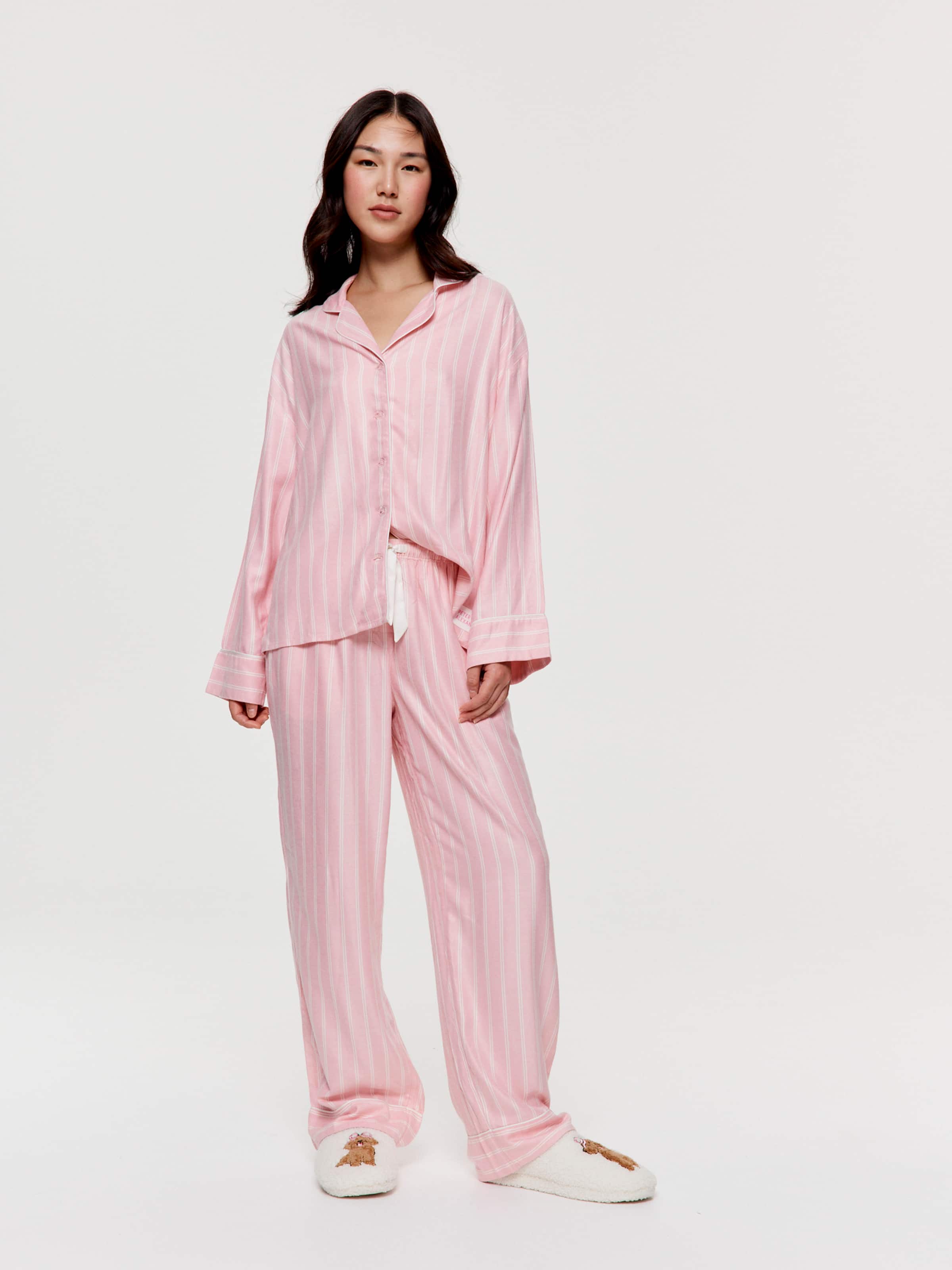 Dusty Pink Stripe Viscose Flannelette Classic Pj Pant