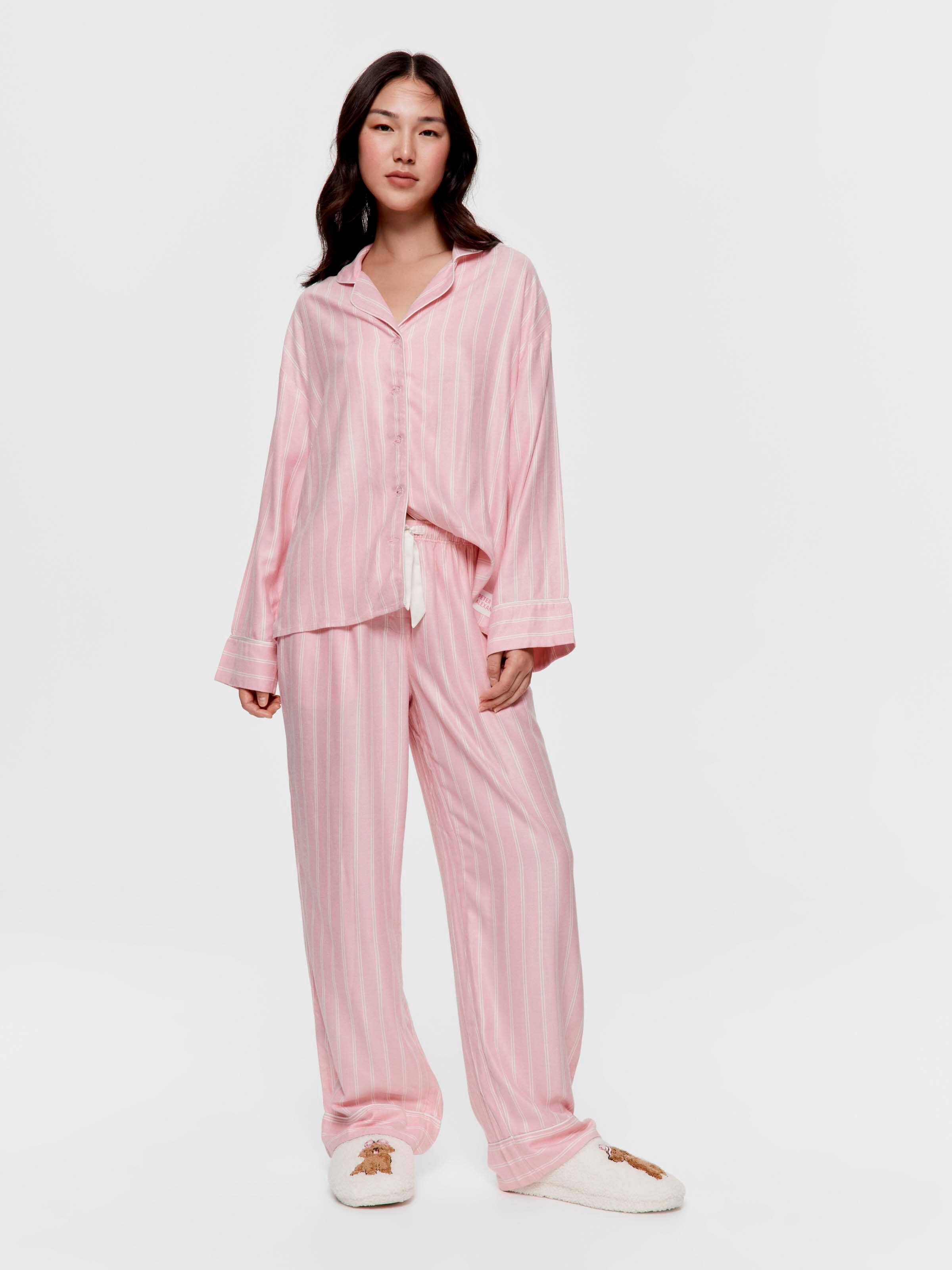 Most Popular Dusty Pink Stripe Viscose Flannelette Classic Pj Pant