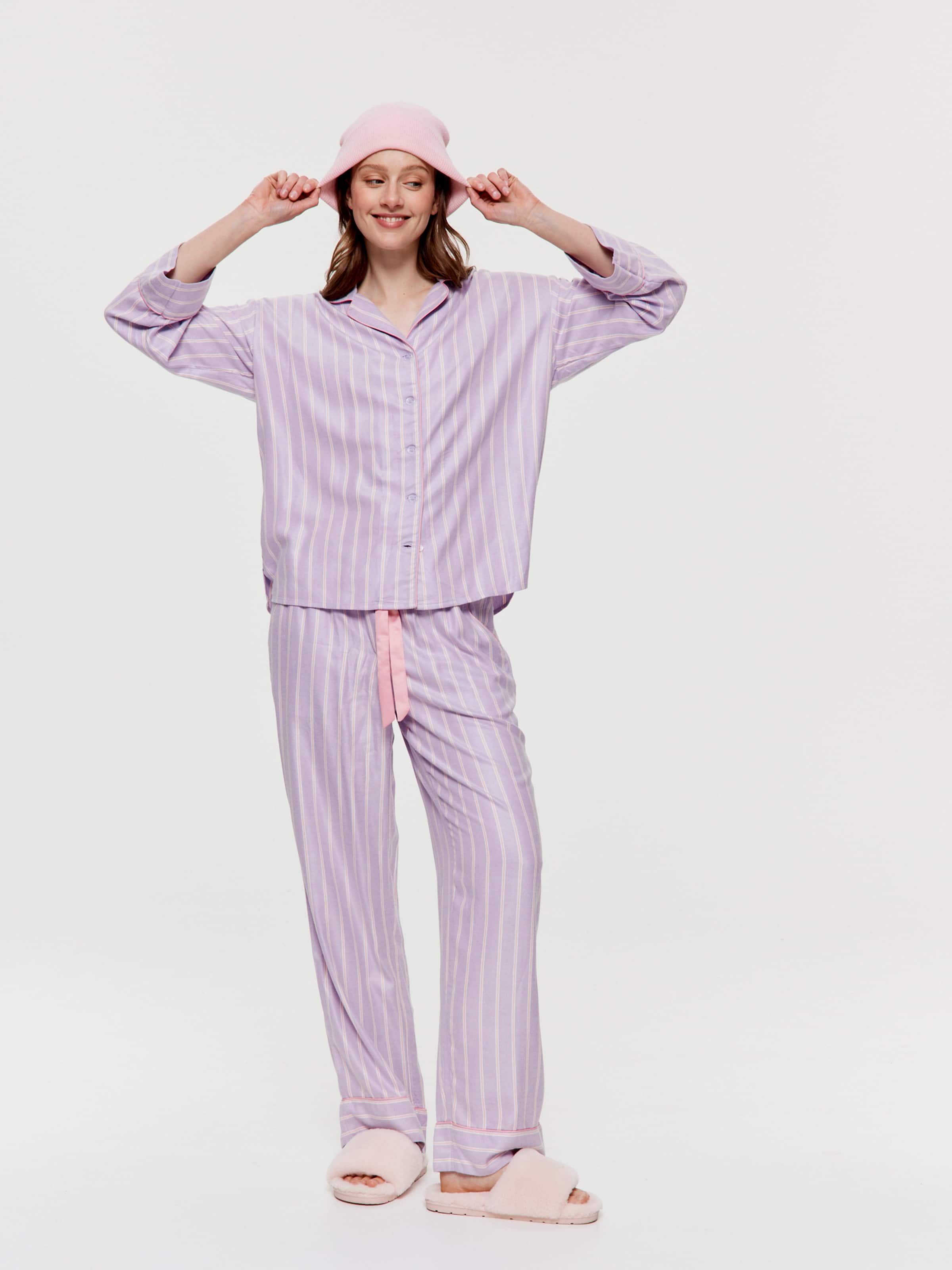Lilac Stripe Viscose Flannelette Boyfriend Long Sleeve Shirt