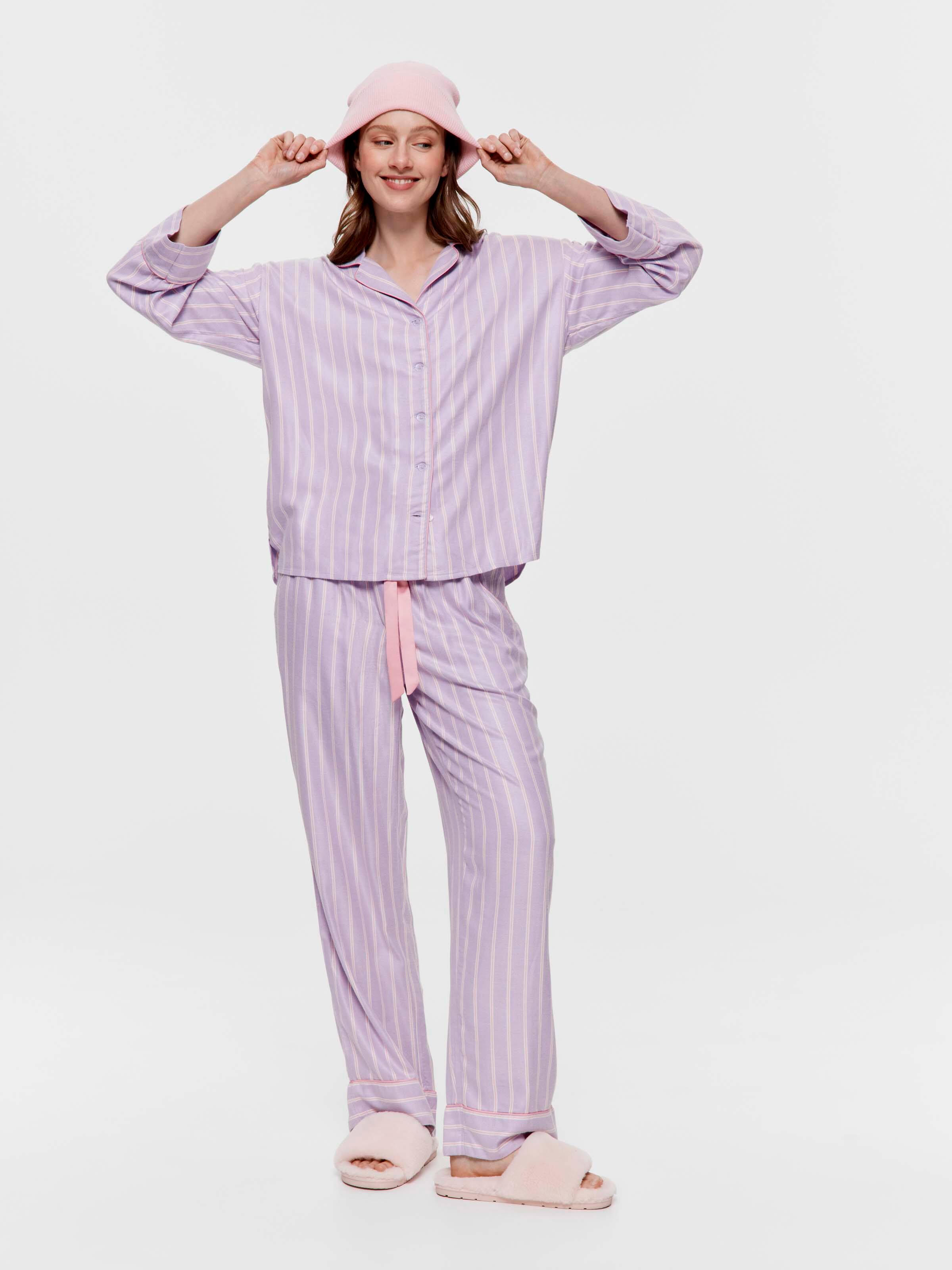Most Popular Lilac Stripe Viscose Flannelette Boyfriend Long Sleeve Shirt