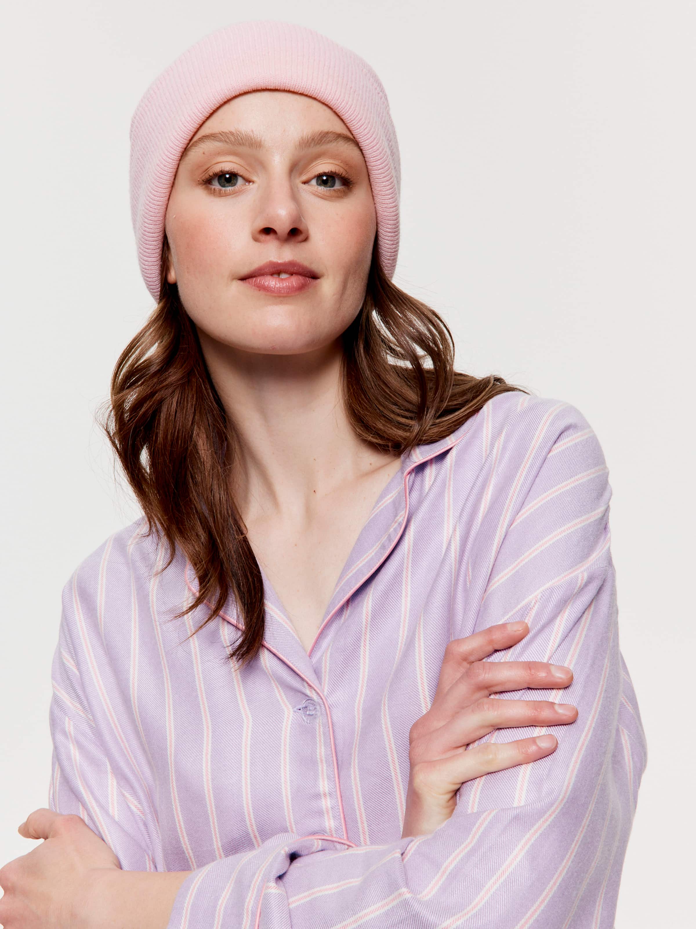 Lilac Stripe Viscose Flannelette Boyfriend Long Sleeve Shirt