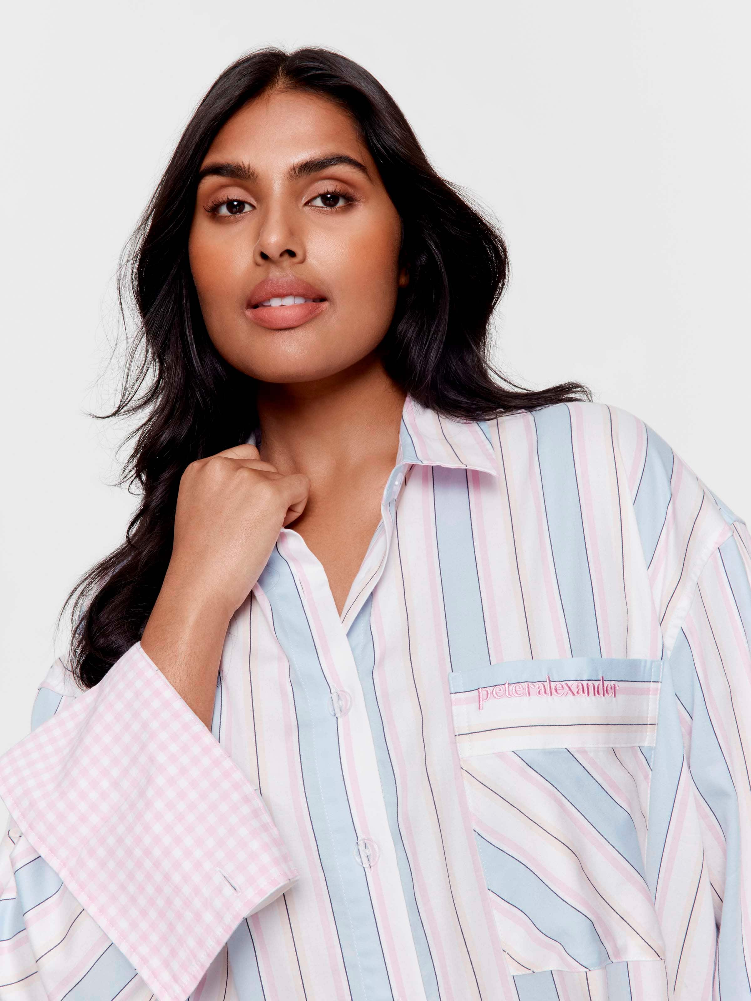 P.A. Plus Matress Stripe 100% Cotton Fashion Long Sleeve Nightshirt