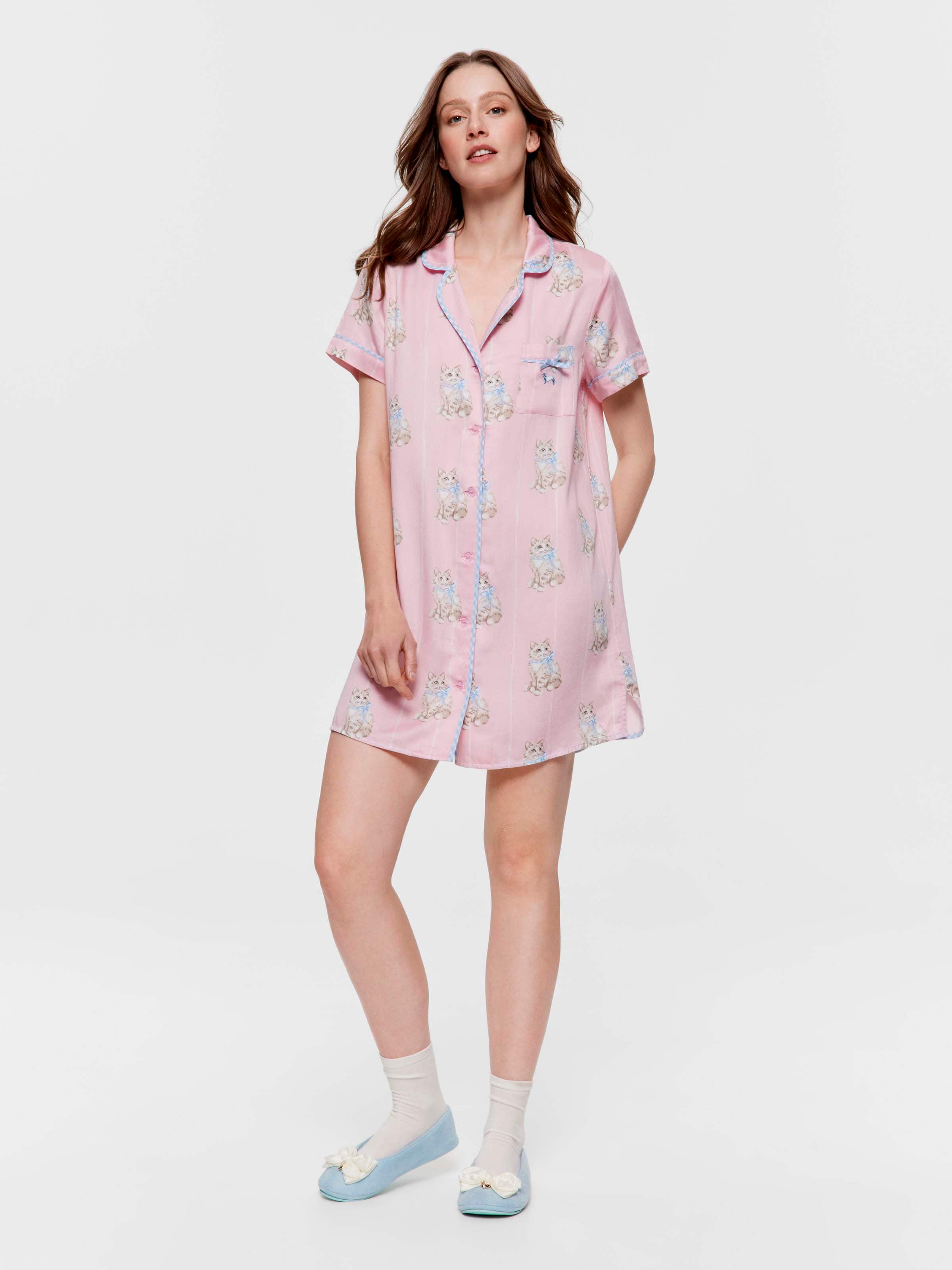 Pussycat Bow Short Sleeve Nightshirt