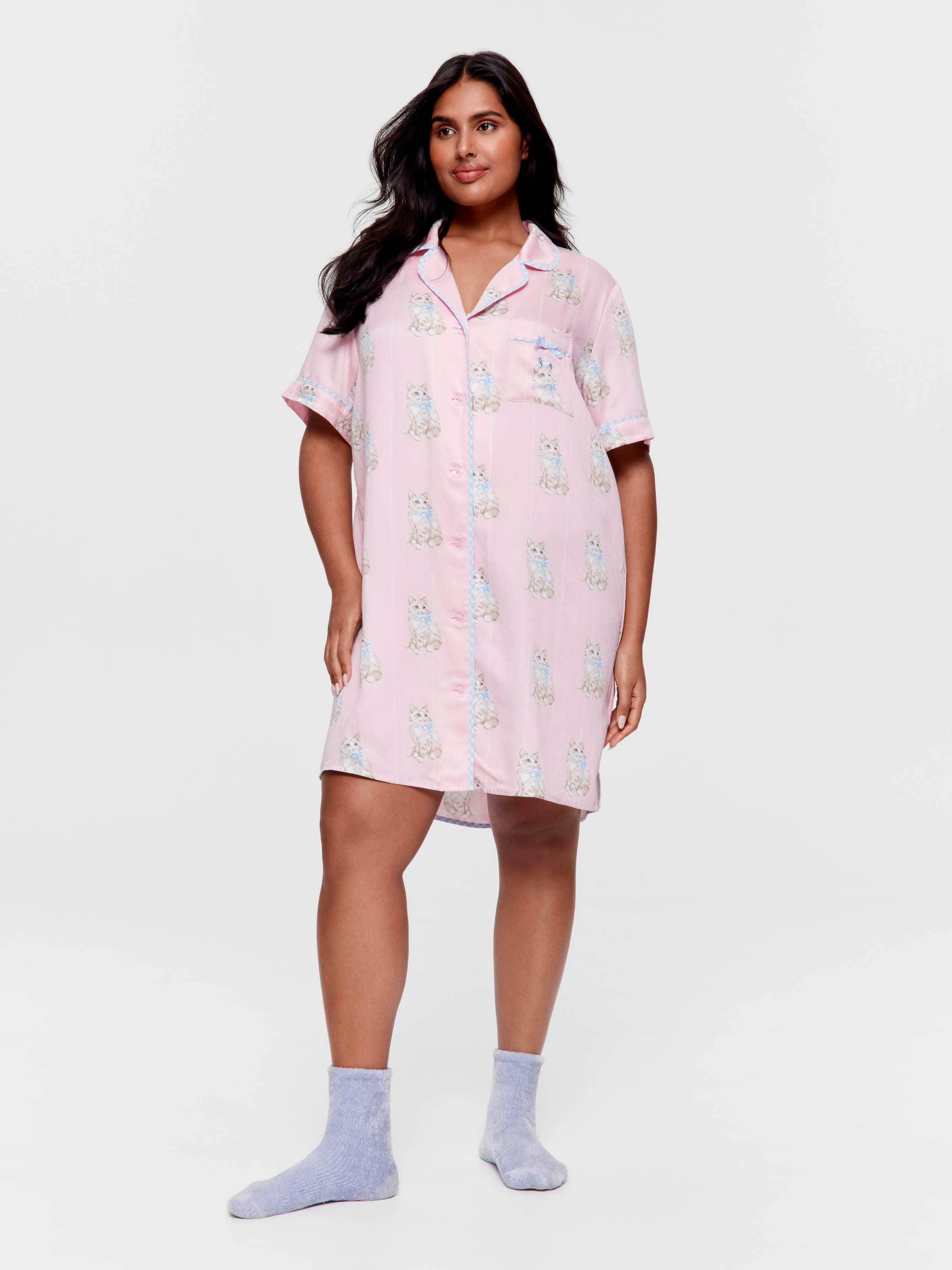 P.A. Plus Pussycat Bow Short Sleeve Nightshirt
