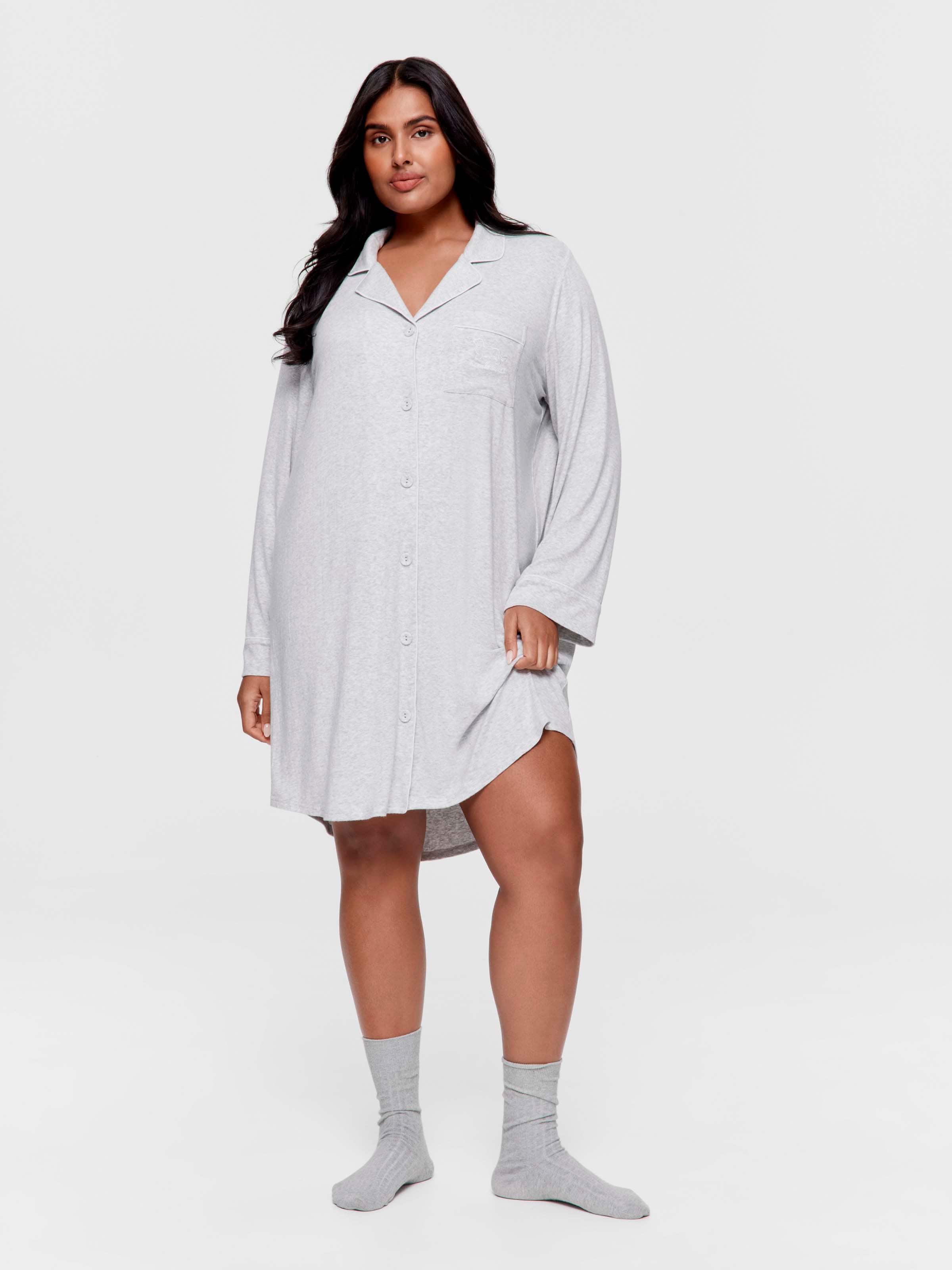P.A. Plus Grey Soft Rib Long Sleeve Nightshirt