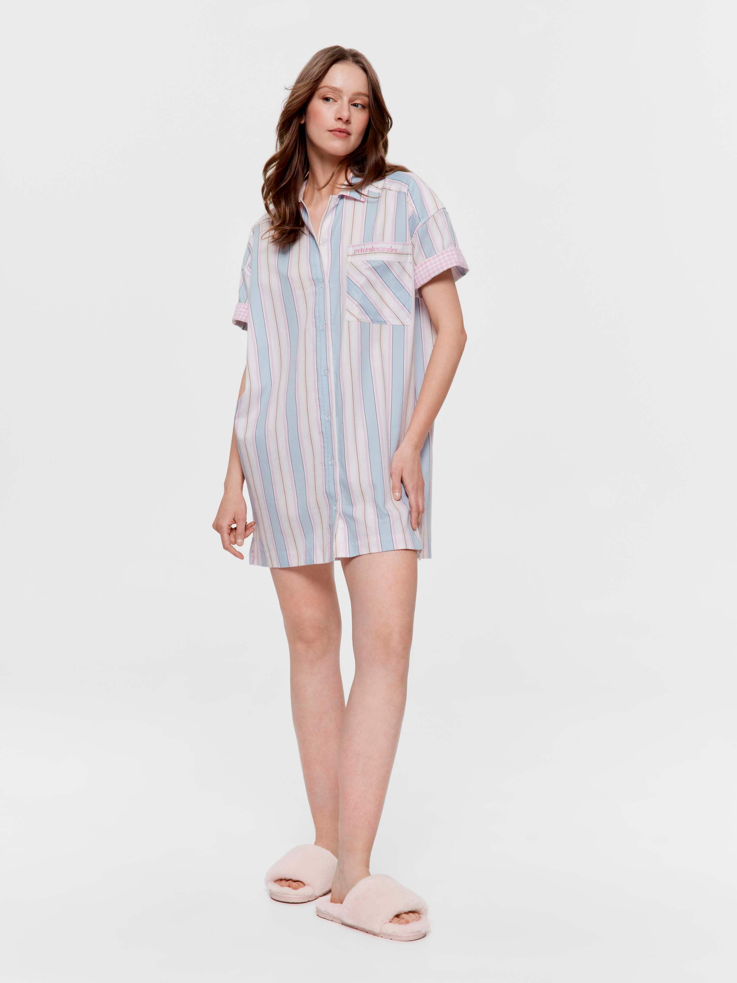 Mattress Stripe 100% Cotton Fashion Short Sleeve Nightshirt