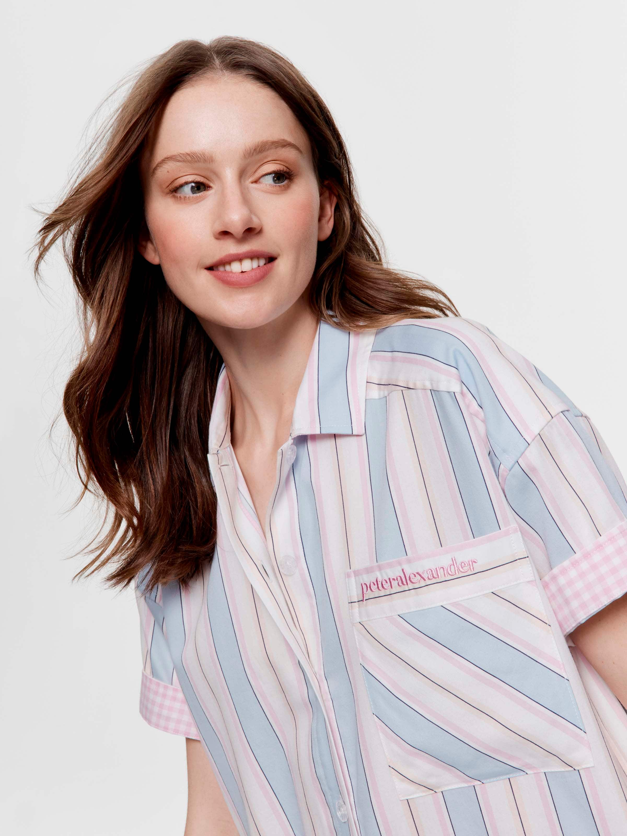 Mattress Stripe 100% Cotton Fashion Short Sleeve Nightshirt