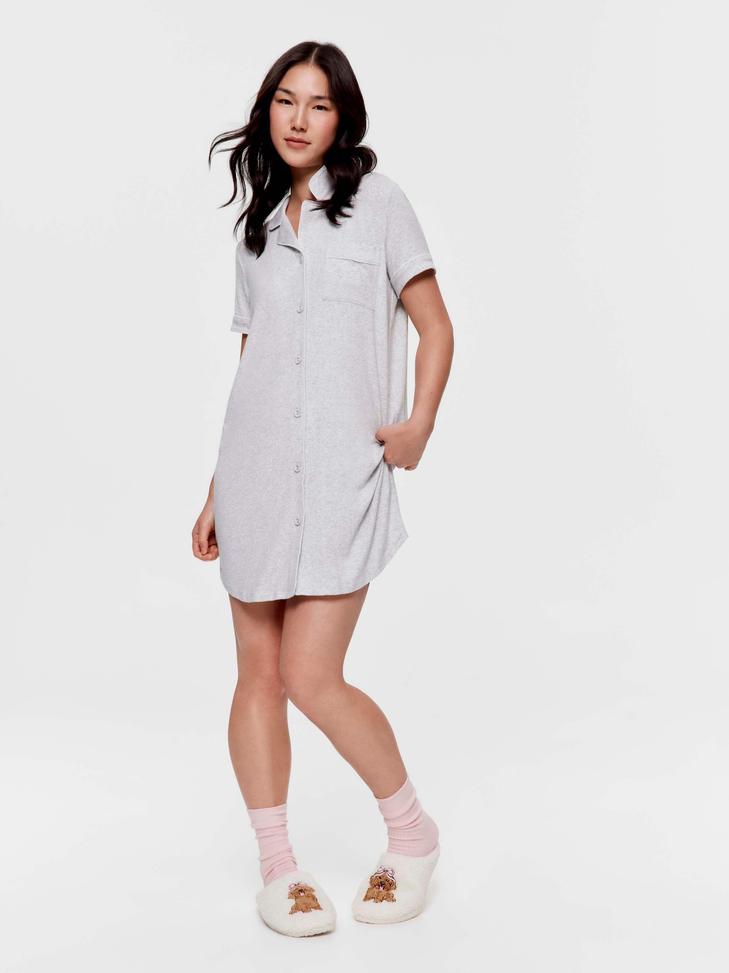 Grey Soft Rib Short Sleeve Nightshirt