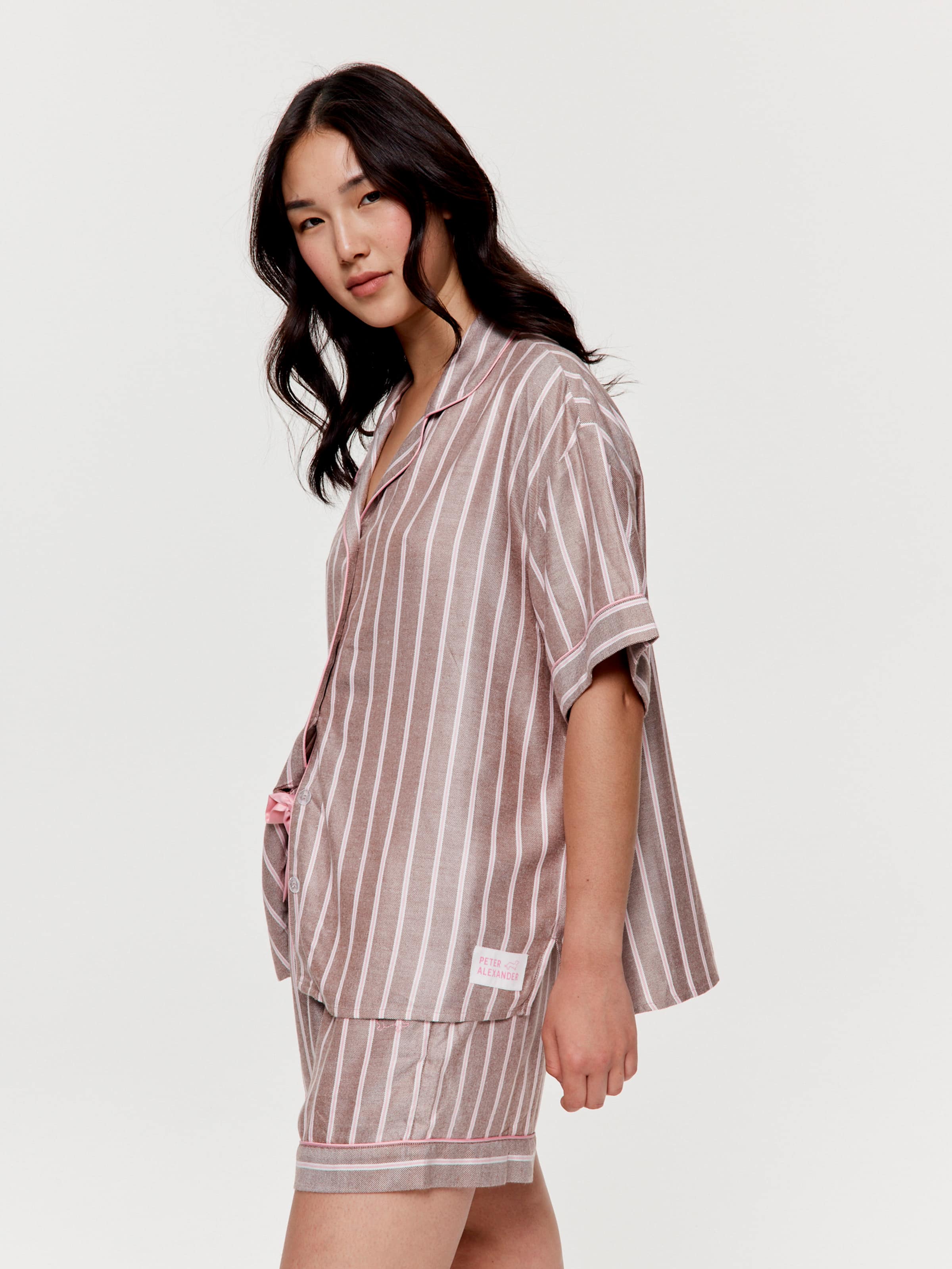 Chocolate Stripe Viscose Flannelette Boyfriend Short Sleeve Shirt