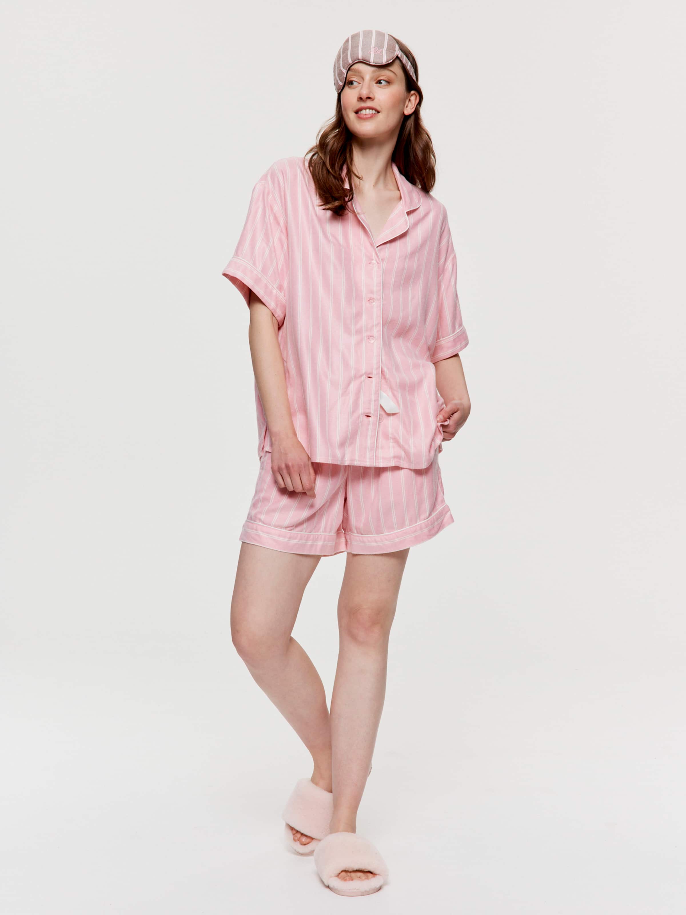 Dusty Pink Stripe Viscose Flannelette Boyfriend Short Sleeve Shirt