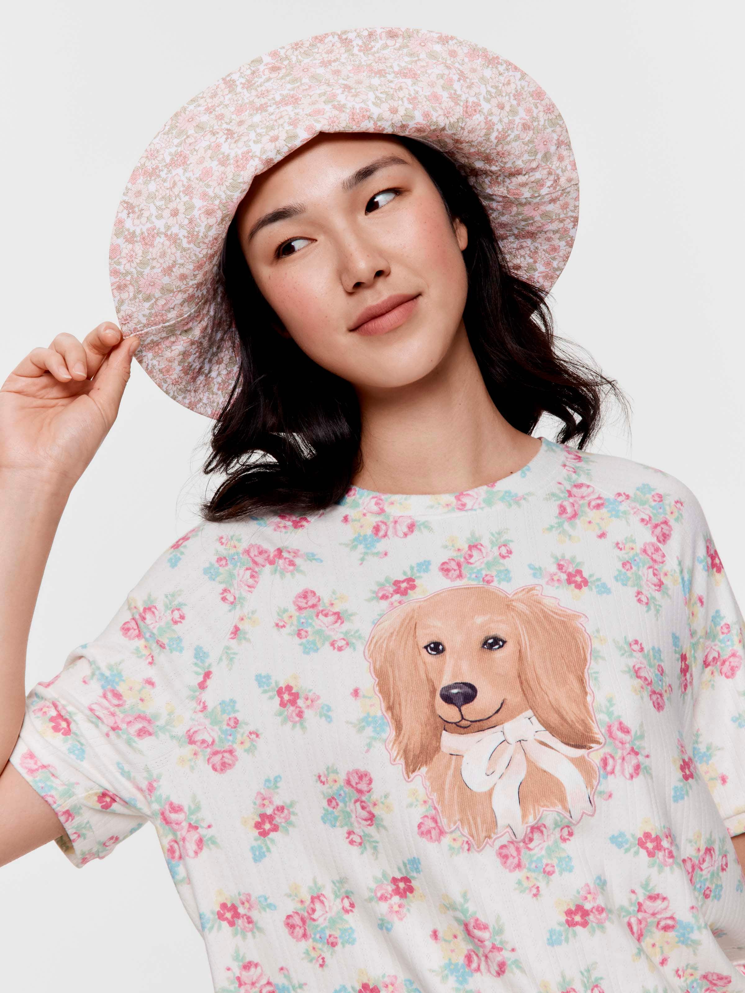 Ditsy Floral Dog Pointelle Oversized Tee