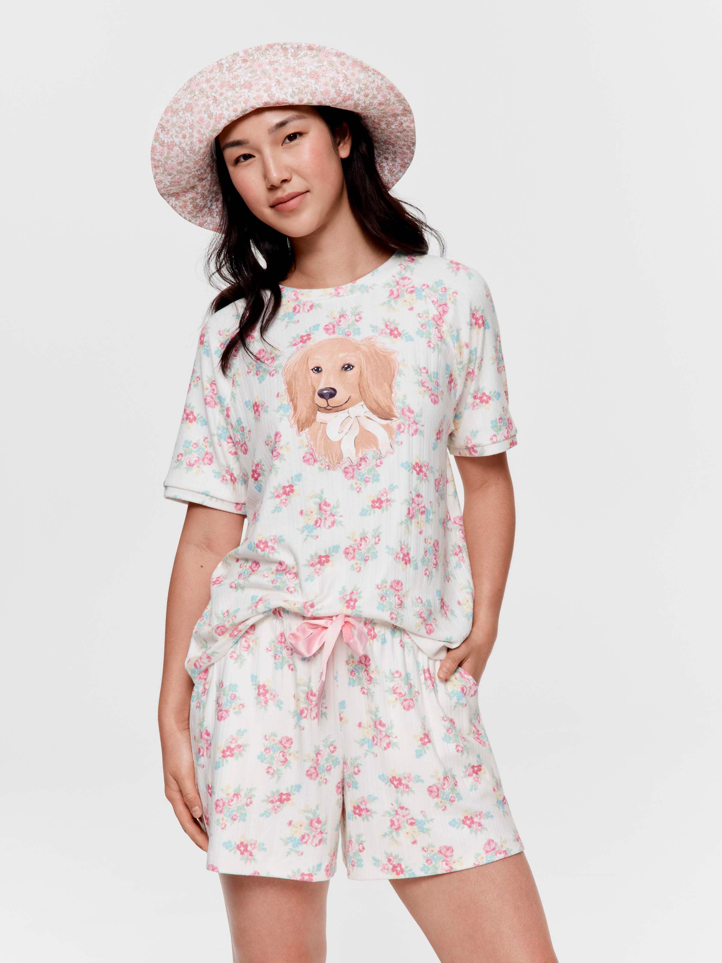 Ditsy Floral Pointelle Mid Short