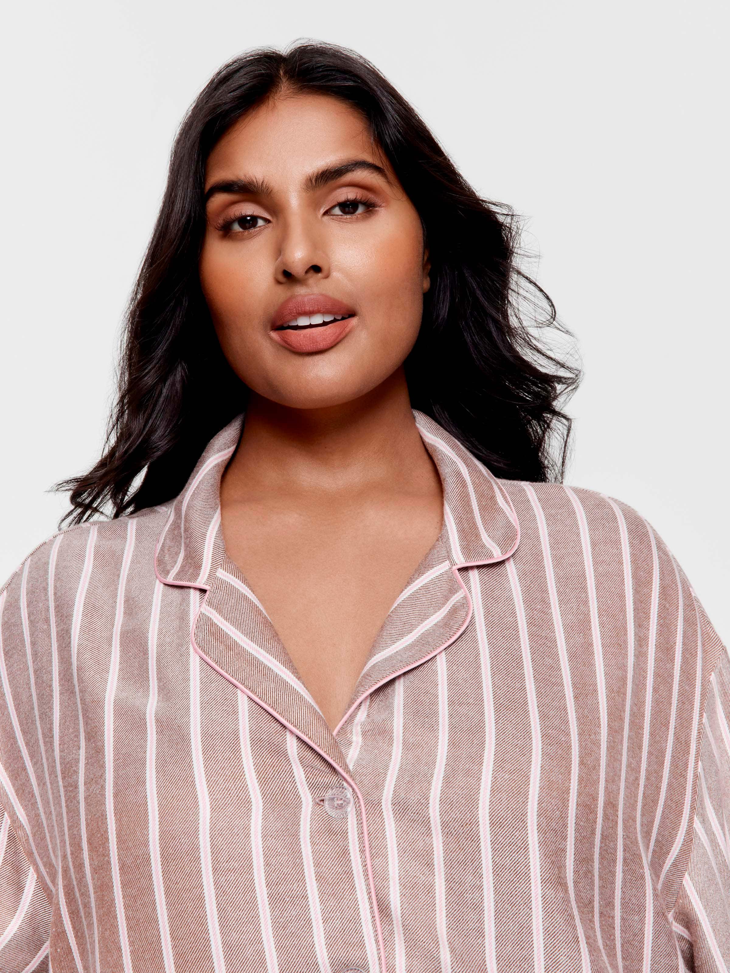 P.A. Plus Chocolate Stripe Viscose Flannelette Boyfriend Long Sleeve Shirt