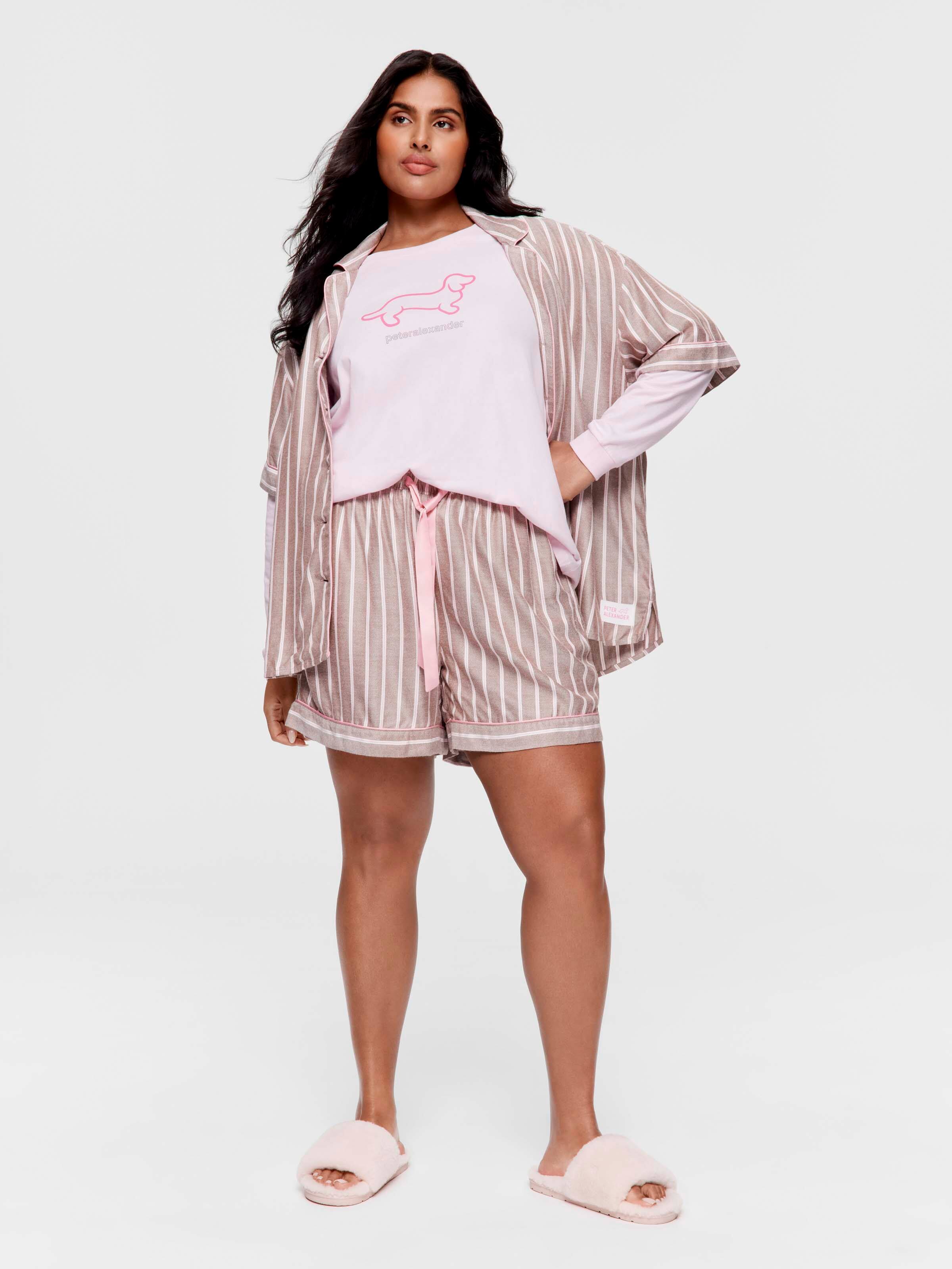 P.A. Plus Chocolate Stripe Viscose Flannelette Mini Tuxedo Short