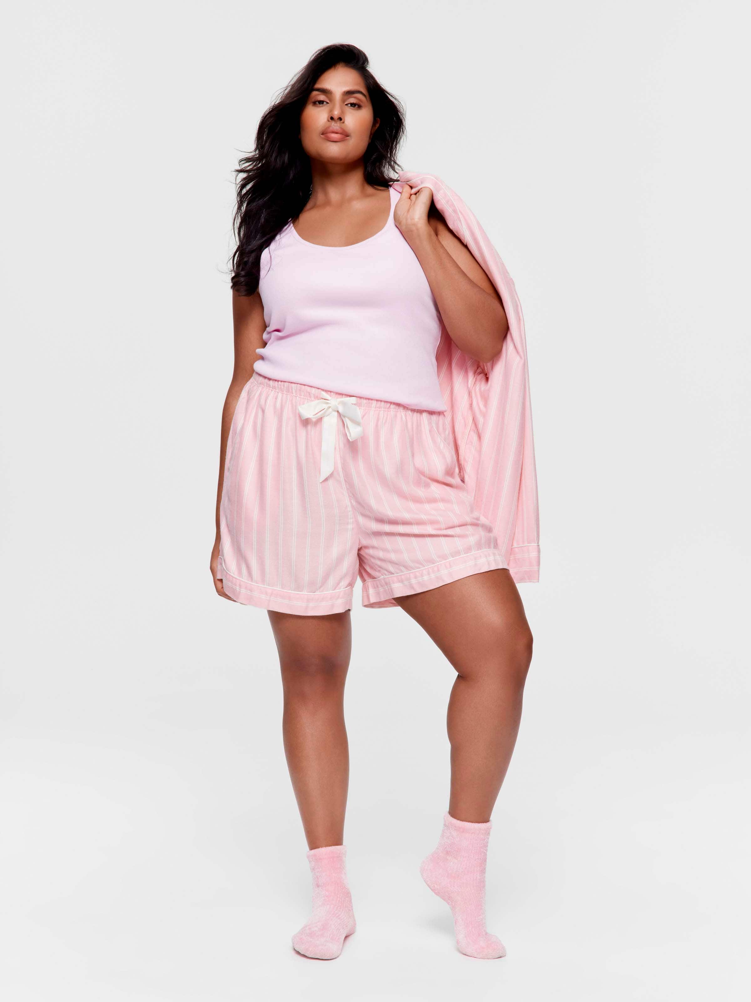 P.A. Plus Dusty Pink Stripe Viscose Flannelette Mini Tuxedo Short