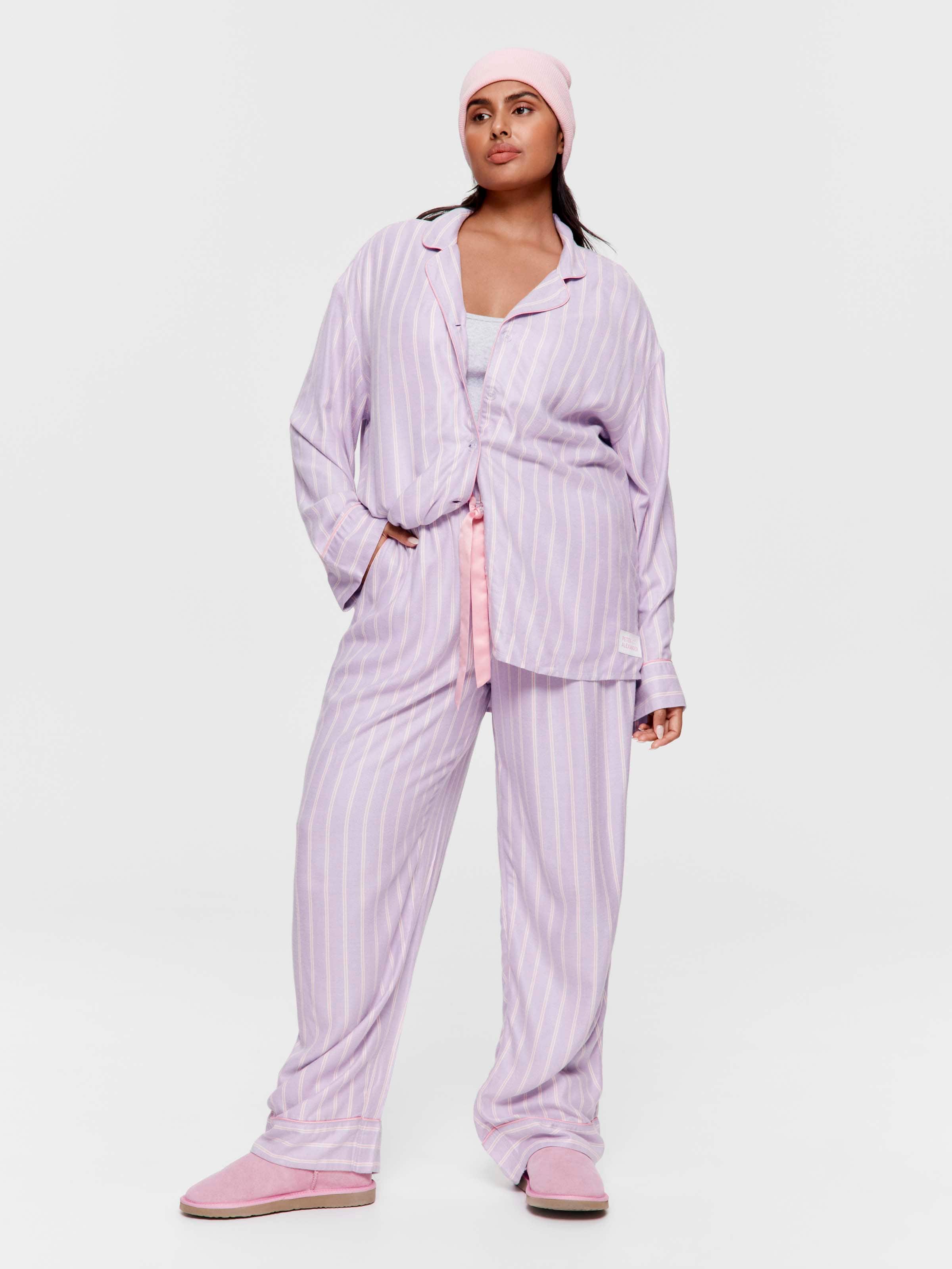 P.A. Plus Lilac Stripe Viscose Flannelette Boyfriend Long Sleeve Shirt