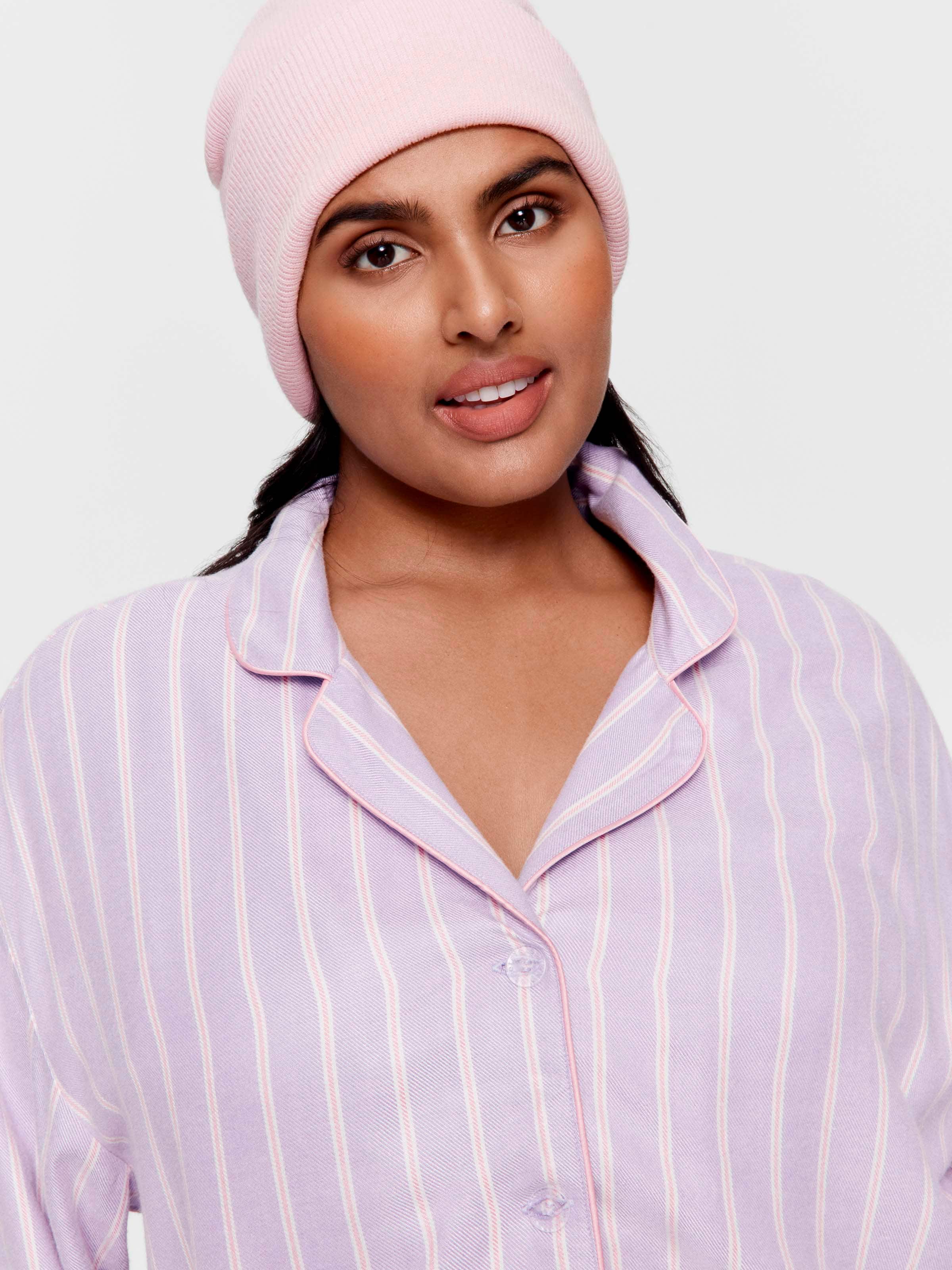 P.A. Plus Lilac Stripe Viscose Flannelette Boyfriend Long Sleeve Shirt