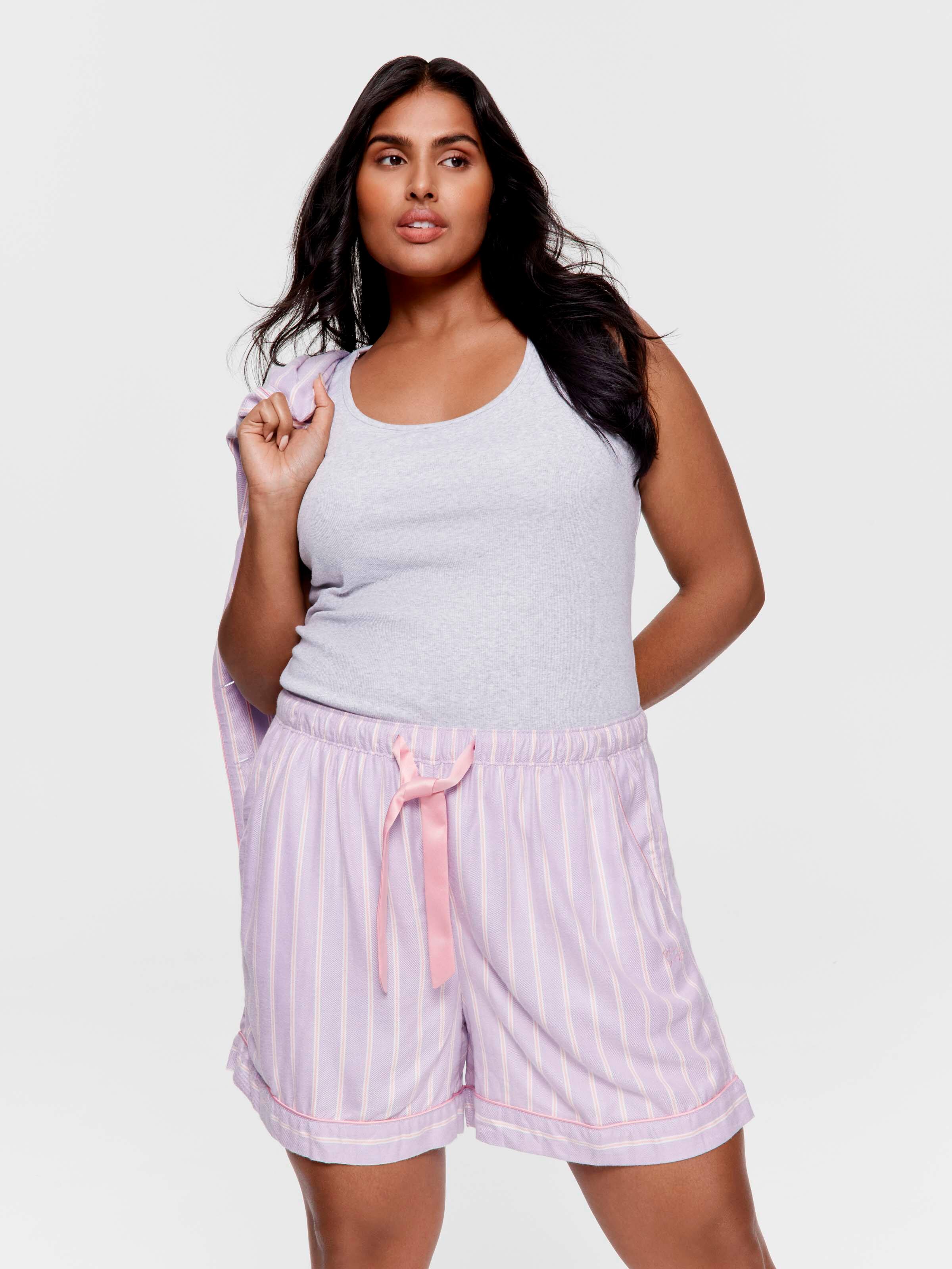 P.A. Plus Lilac Stripe Viscose Flannelette Mini Tuxedo Short