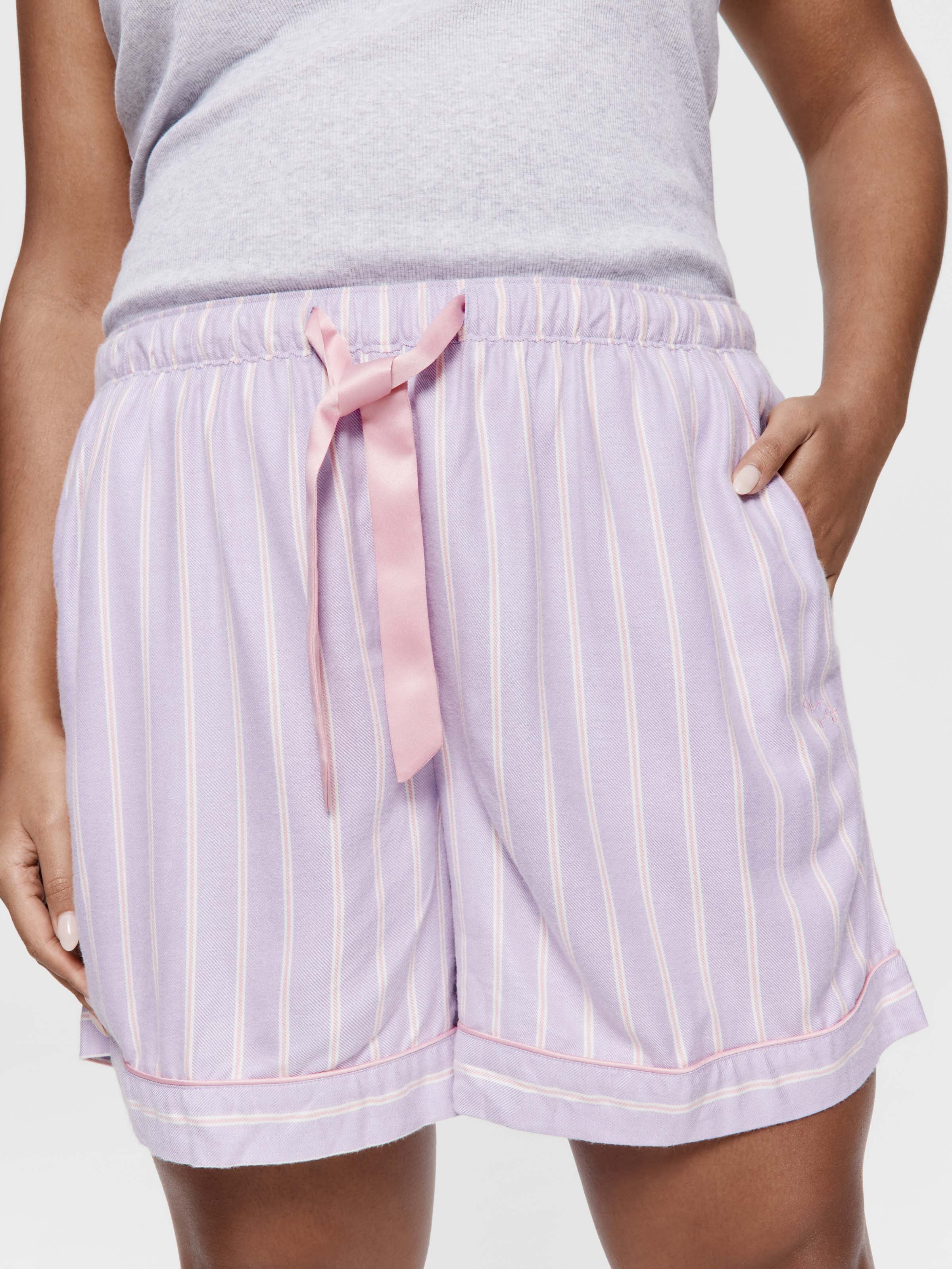 P.A. Plus Lilac Stripe Viscose Flannelette Mini Tuxedo Short