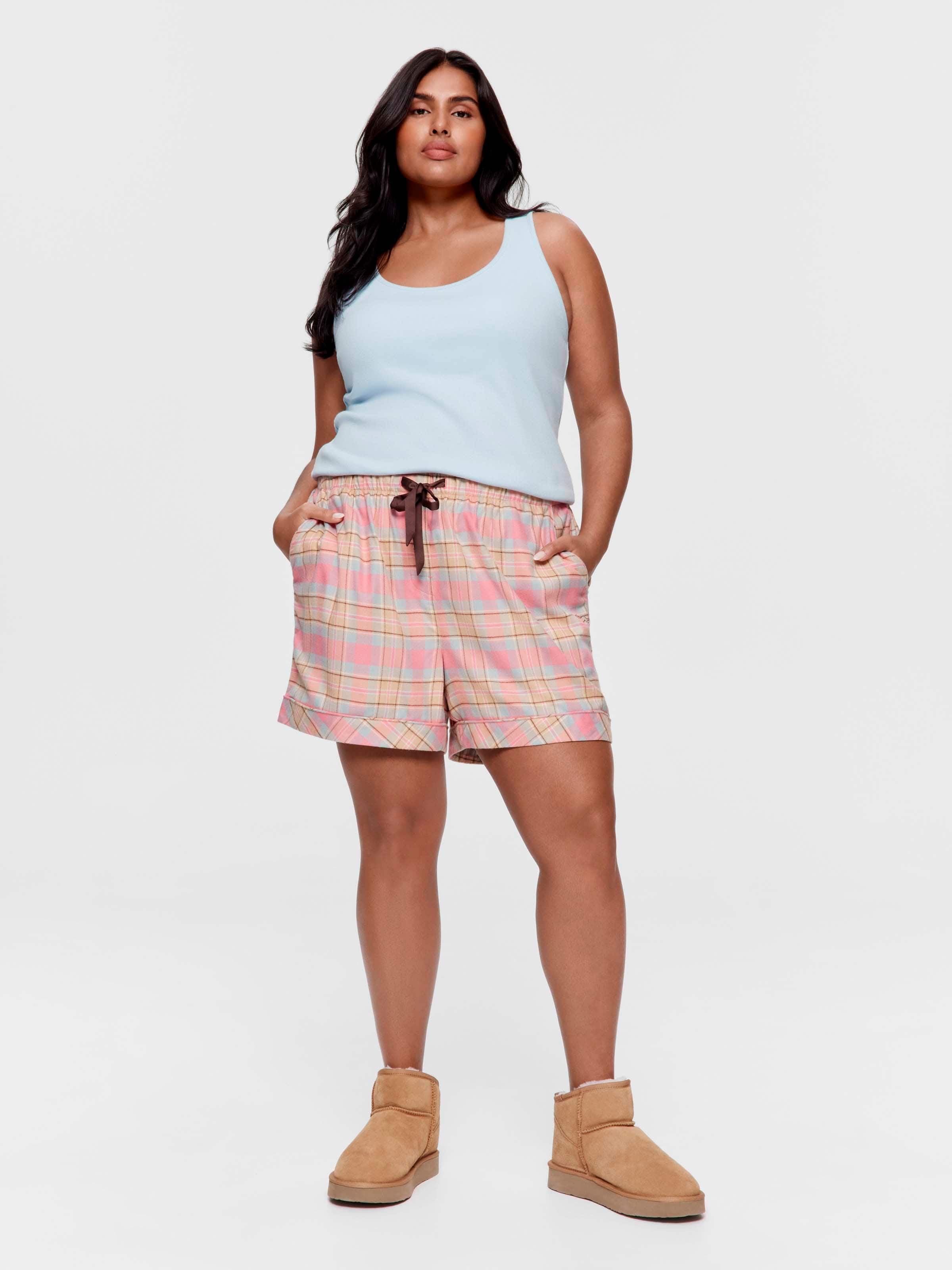 P.A. Plus Pink Caramel Check Viscose Flannelette Relaxed Mid Short