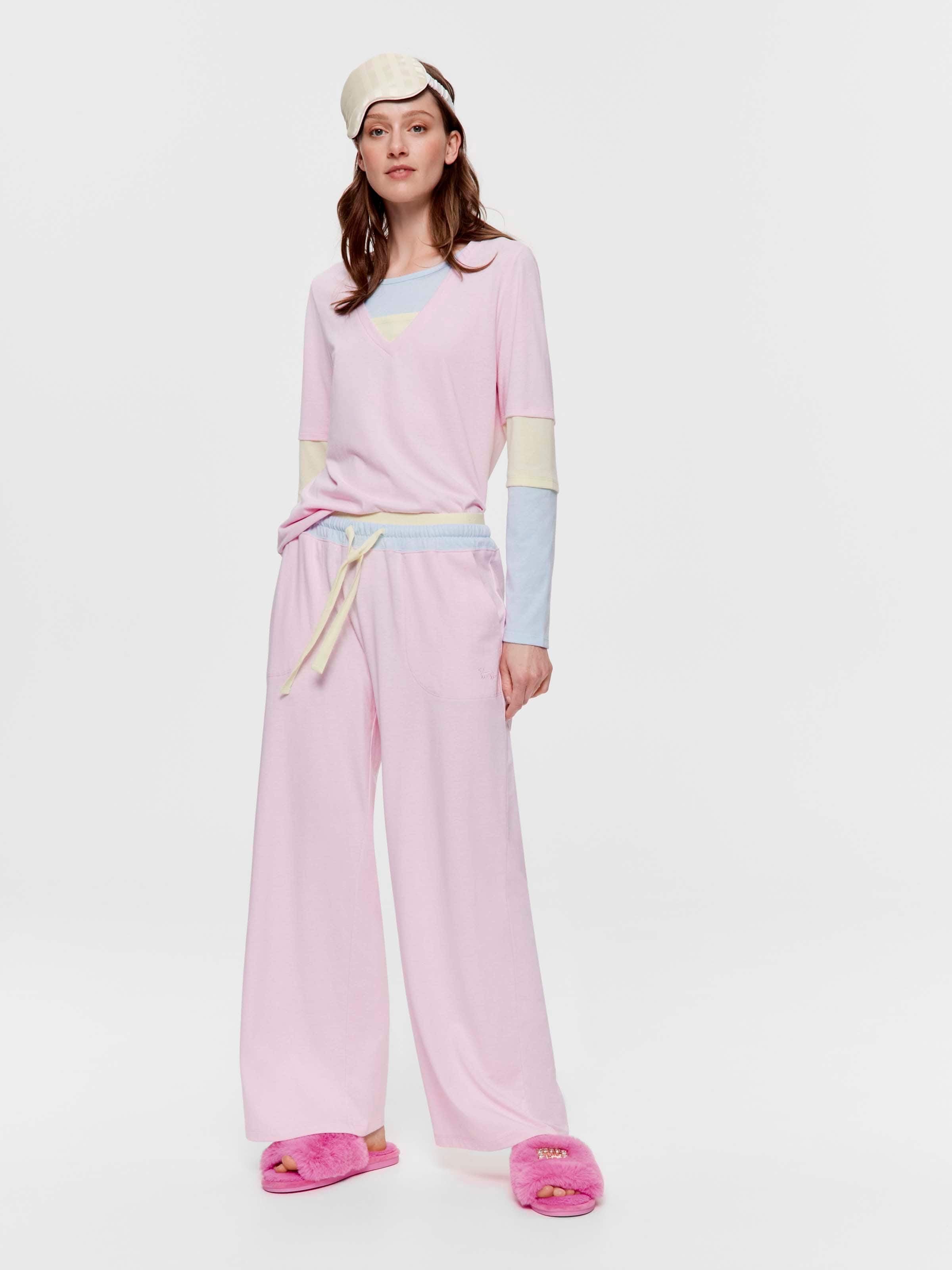 Contrast Block Wide Leg Pj Pant