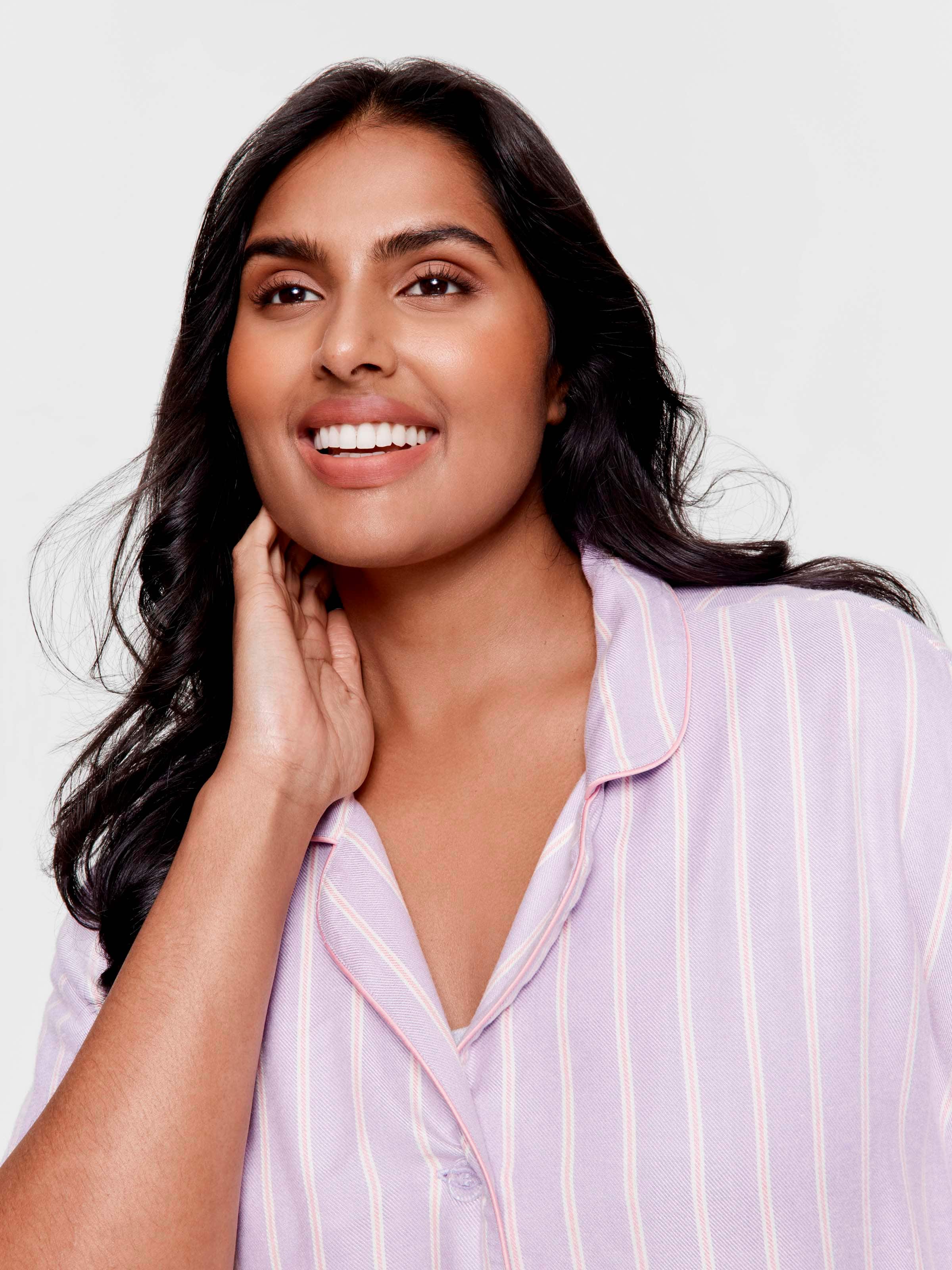 P.A. Plus Lilac Stripe Viscose Flannelette Boyfriend Short Sleeve Shirt