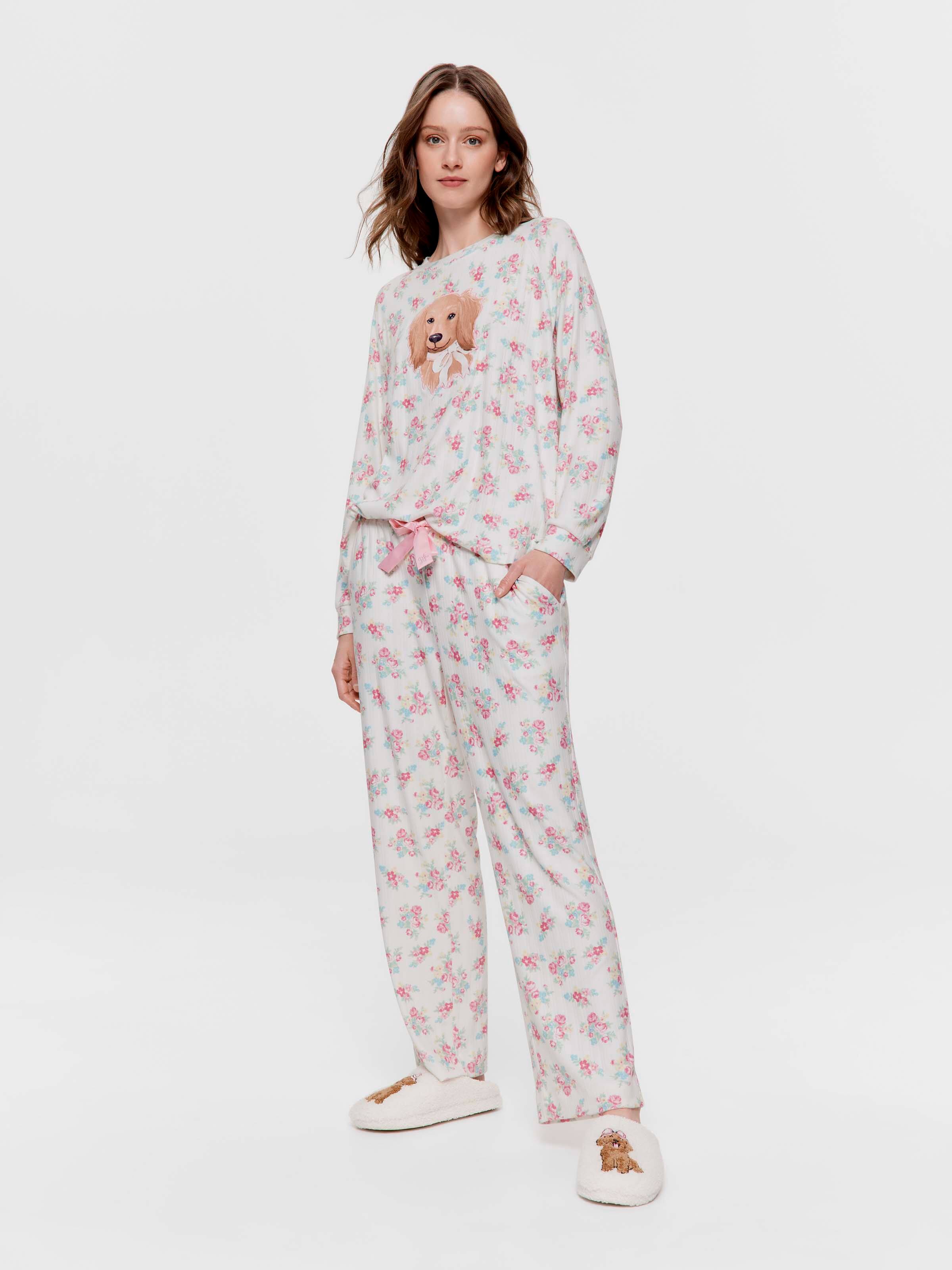 Ditsy Floral Pointelle Straight Leg Pj Pant