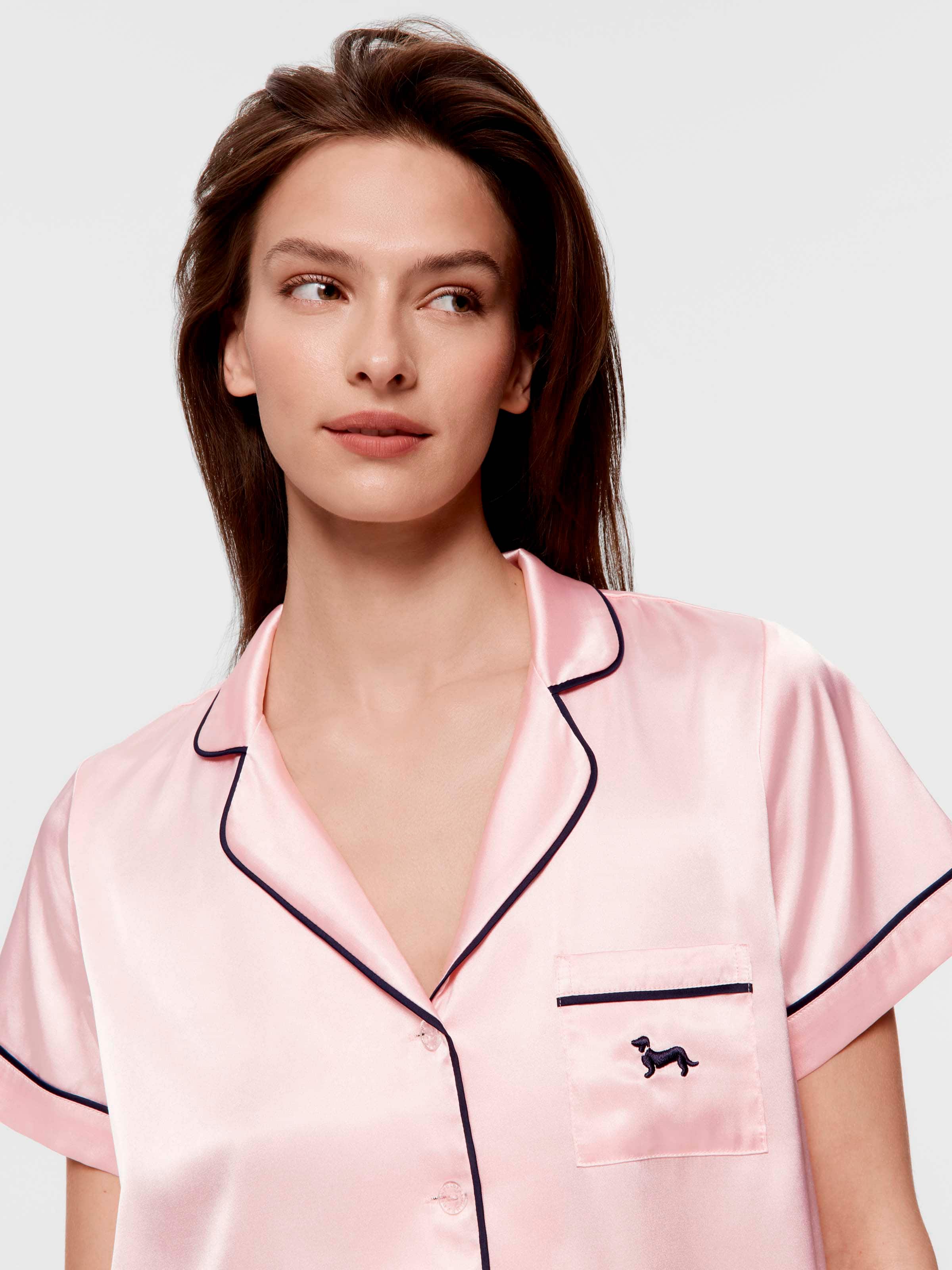 Candy Pink Chic Satin Short Sleeve Shirt