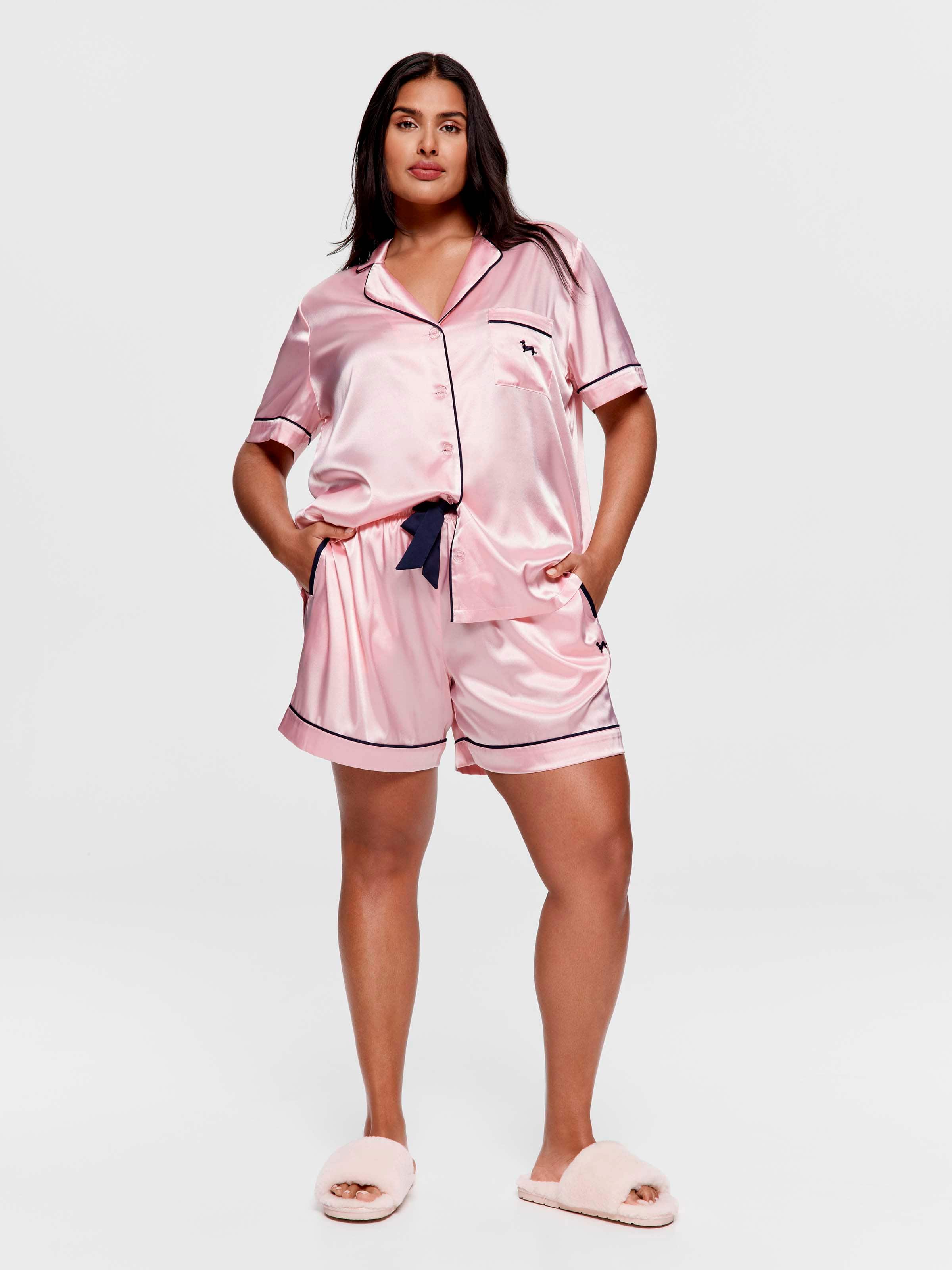 P.A. Plus Candy Pink Chic Satin Mini Tux Short