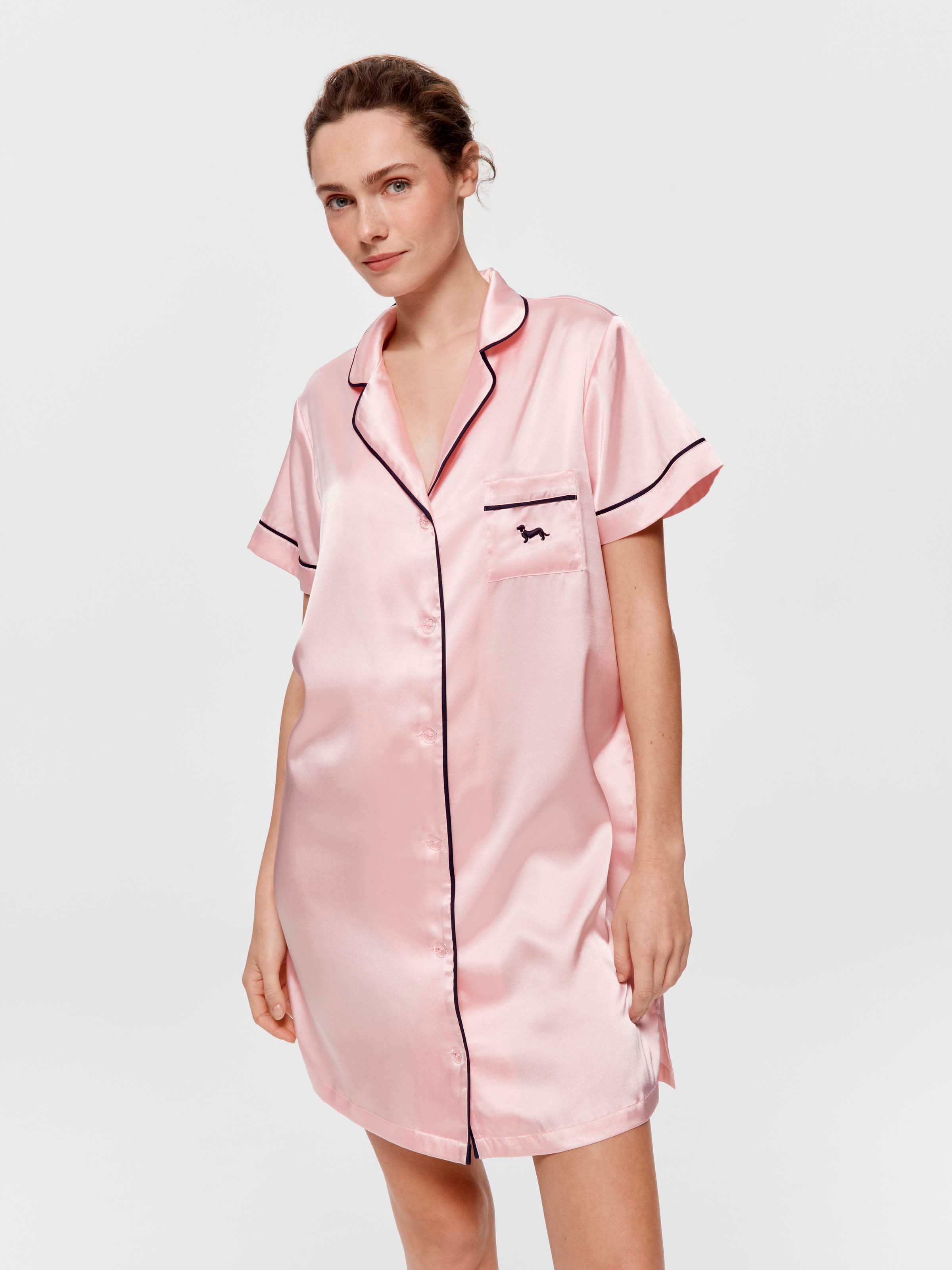 Candy Pink Chic Satin Short Sleeve Nightshirt