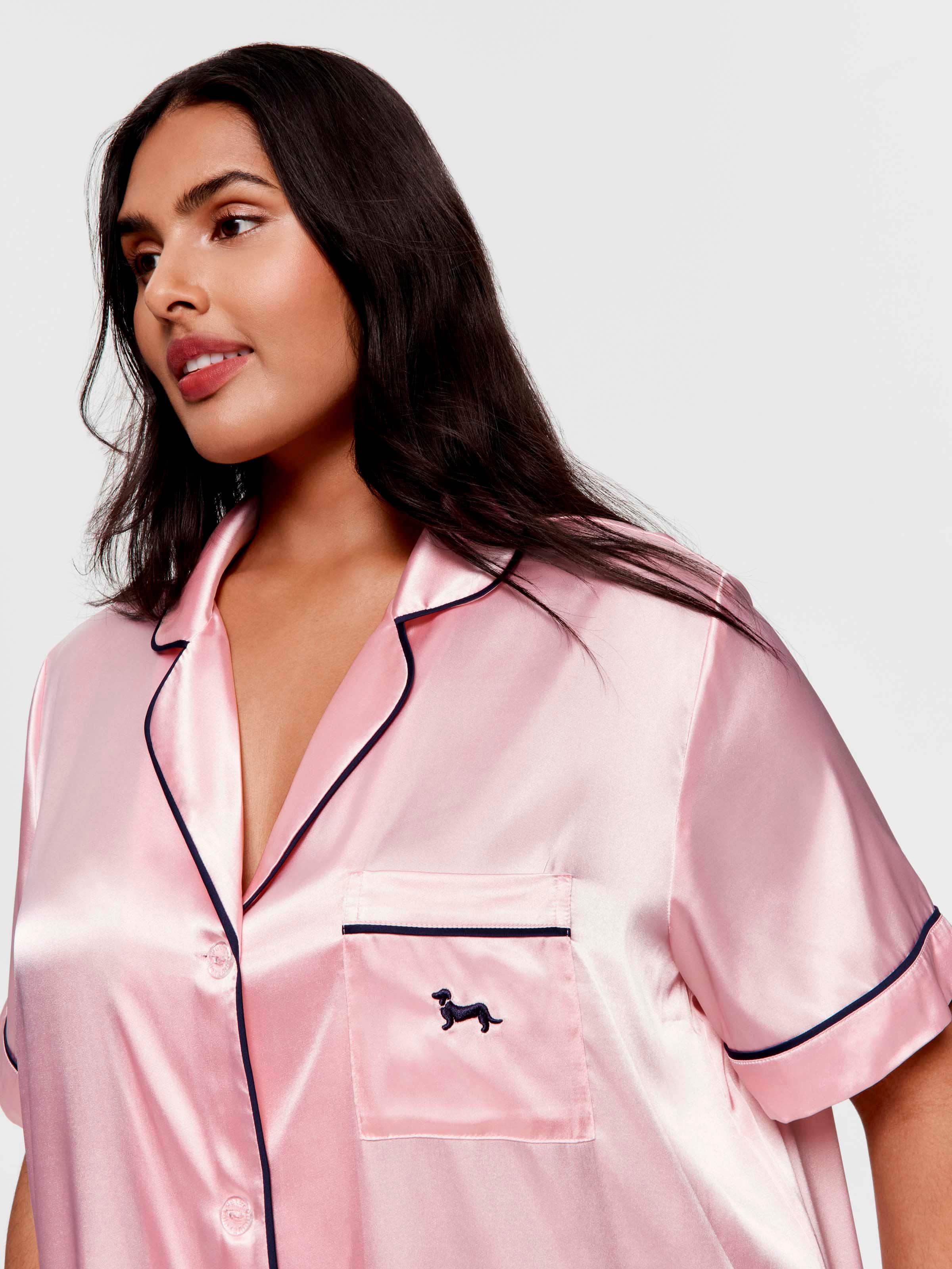 P.A. Plus Candy Pink Chic Satin Short Sleeve Nightshirt