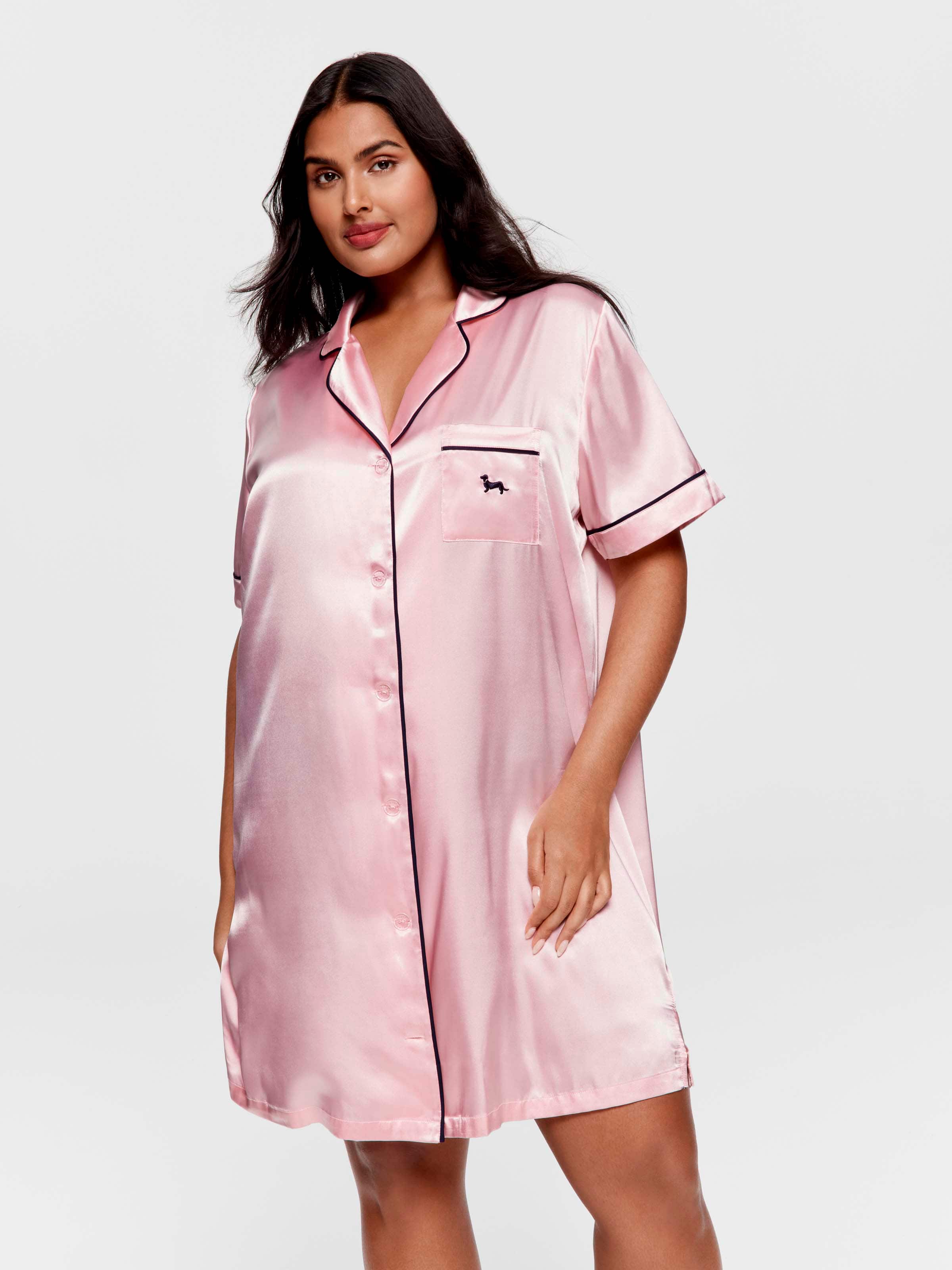 P.A. Plus Candy Pink Chic Satin Short Sleeve Nightshirt