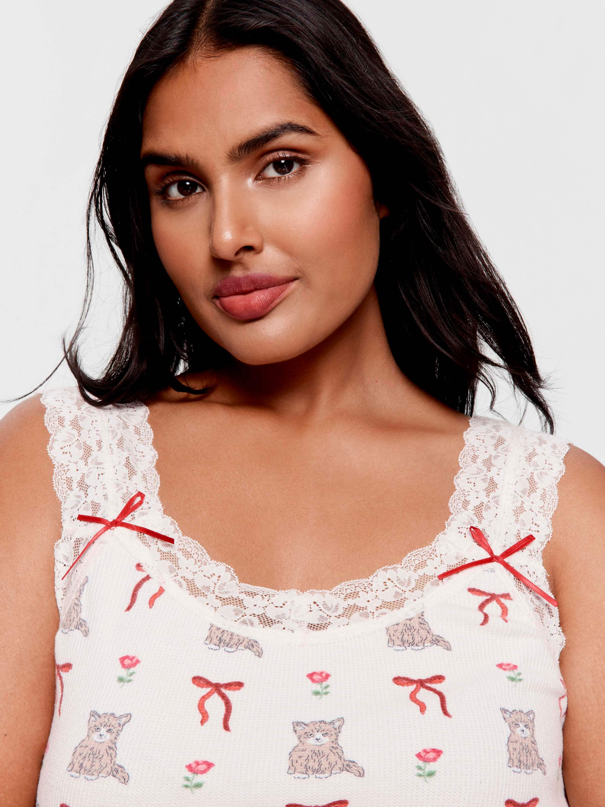 P.A. Plus Kitty Bows Waffle Cami Pj Set
