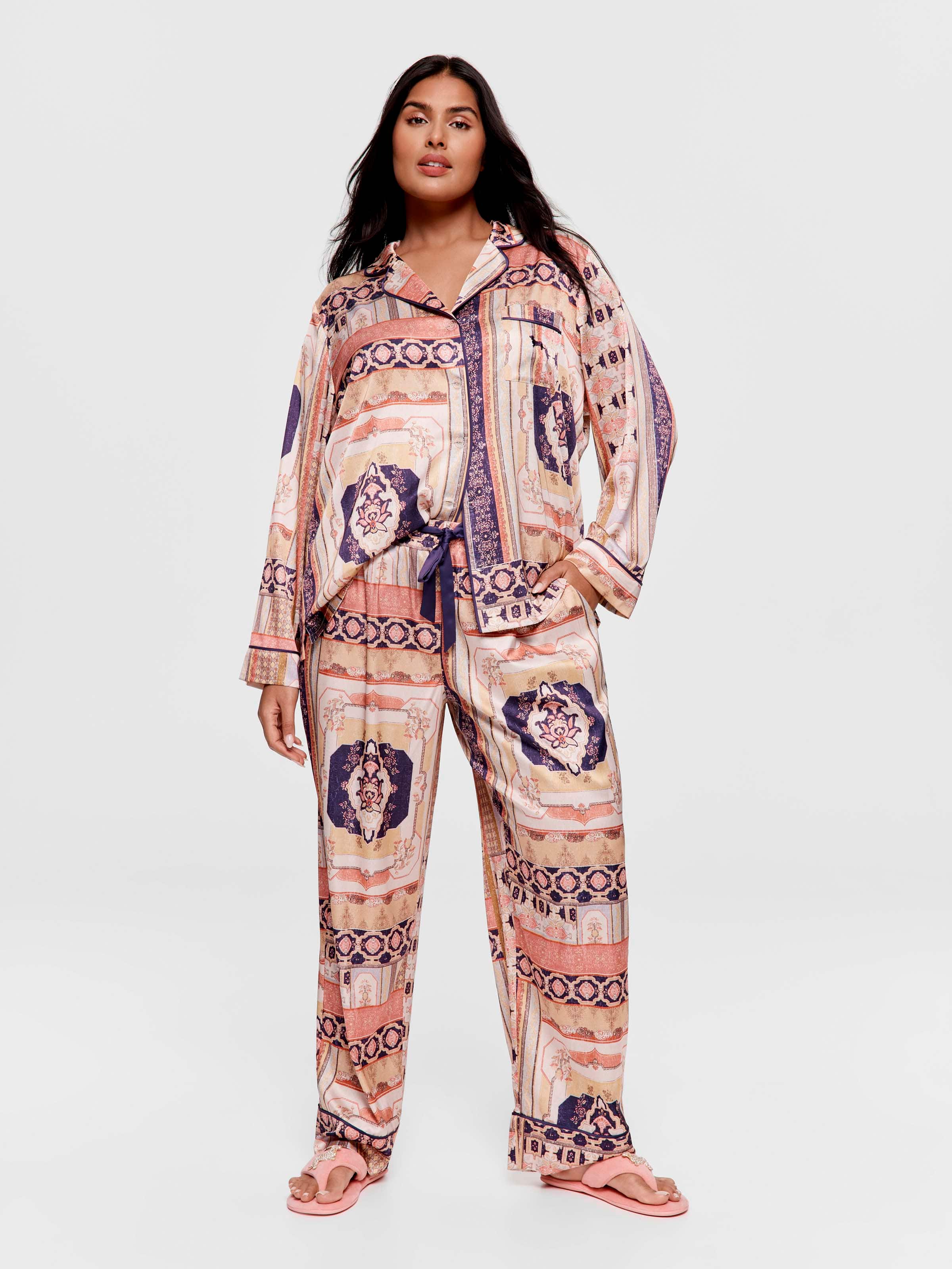 P.A. Plus Tile Long Satin Pj Set