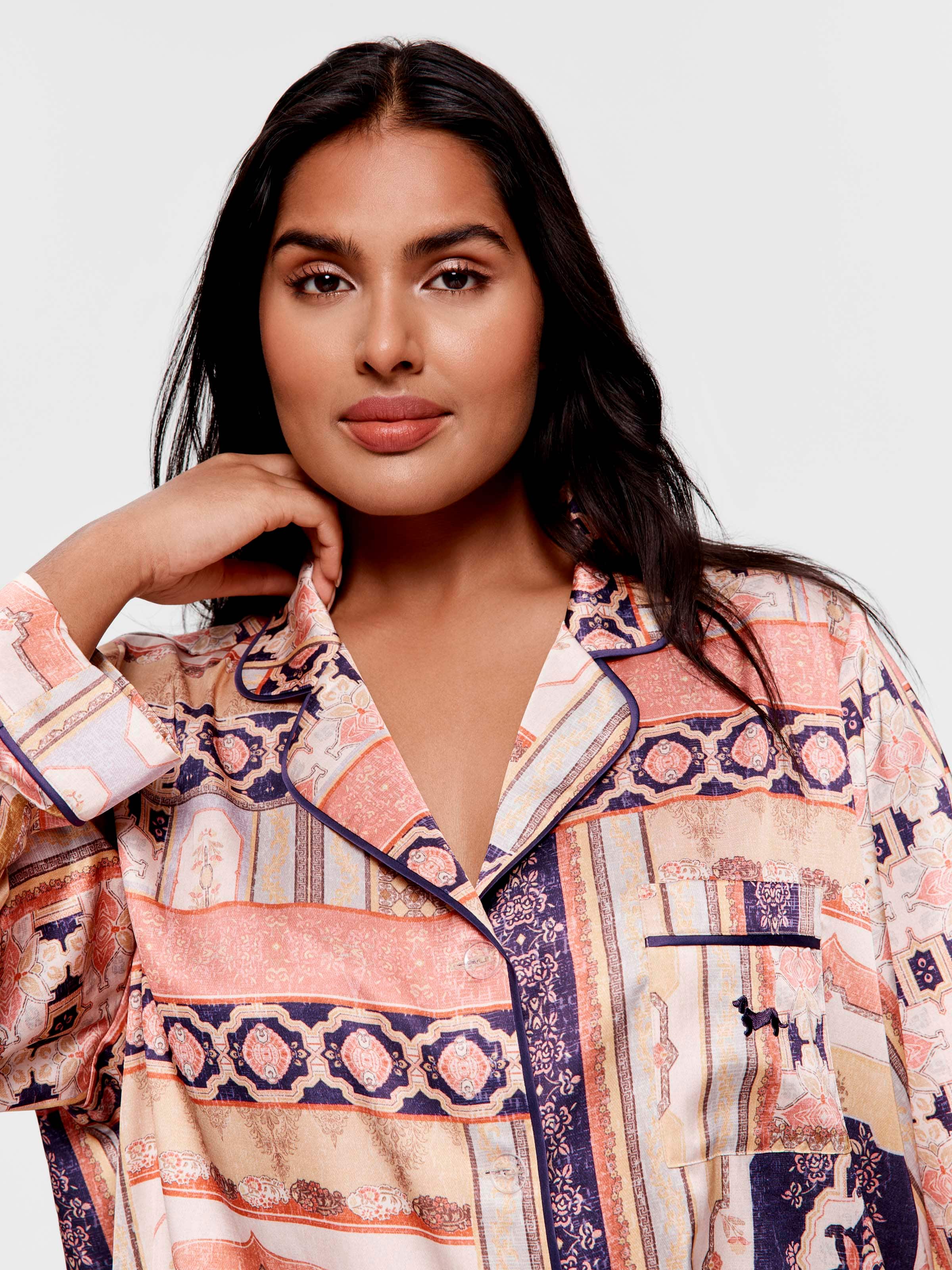 P.A. Plus Tile Long Satin Pj Set